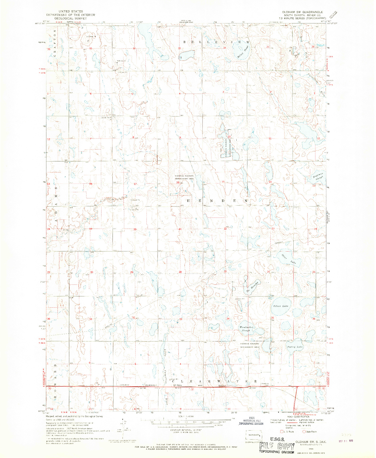 USGS 1:24000-SCALE QUADRANGLE FOR OLDHAM SW, SD 1968