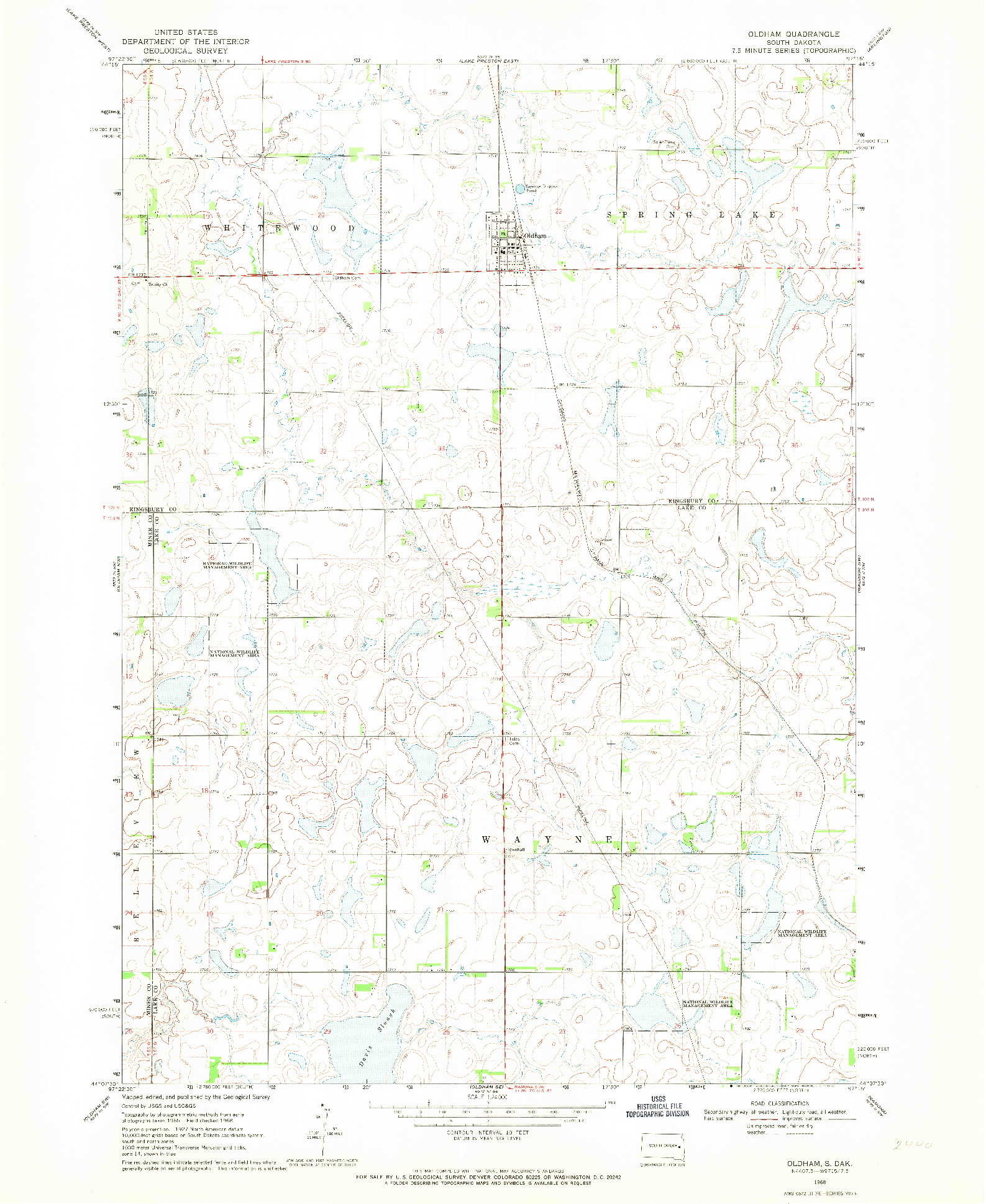 USGS 1:24000-SCALE QUADRANGLE FOR OLDHAM, SD 1968