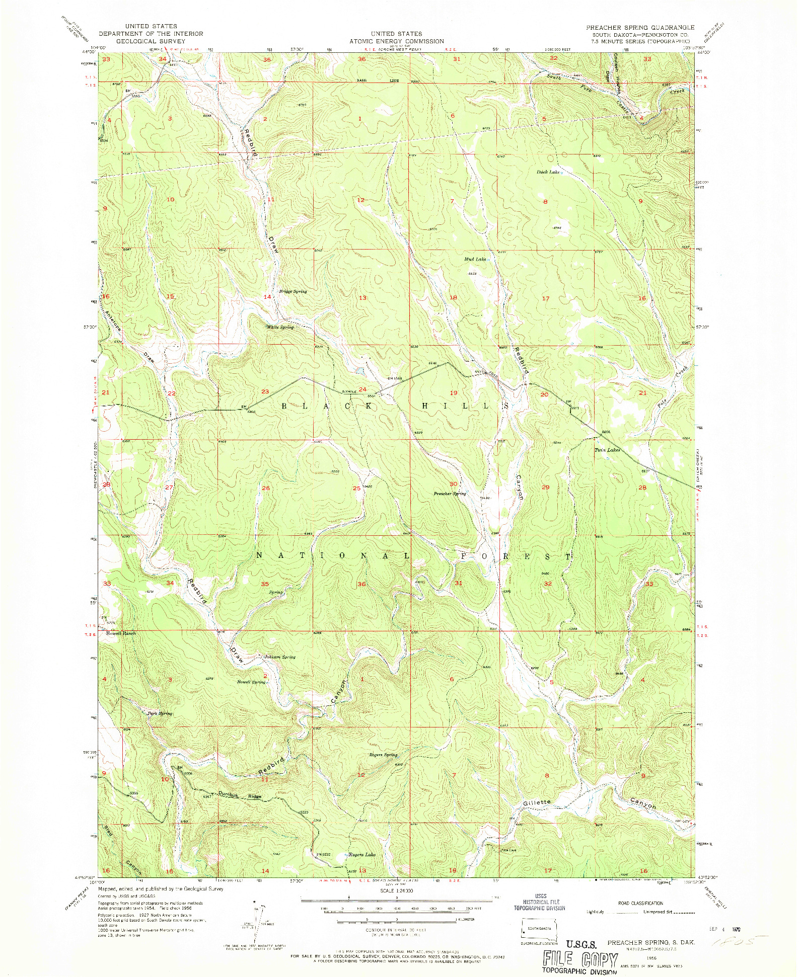 USGS 1:24000-SCALE QUADRANGLE FOR PREACHER SPRING, SD 1956