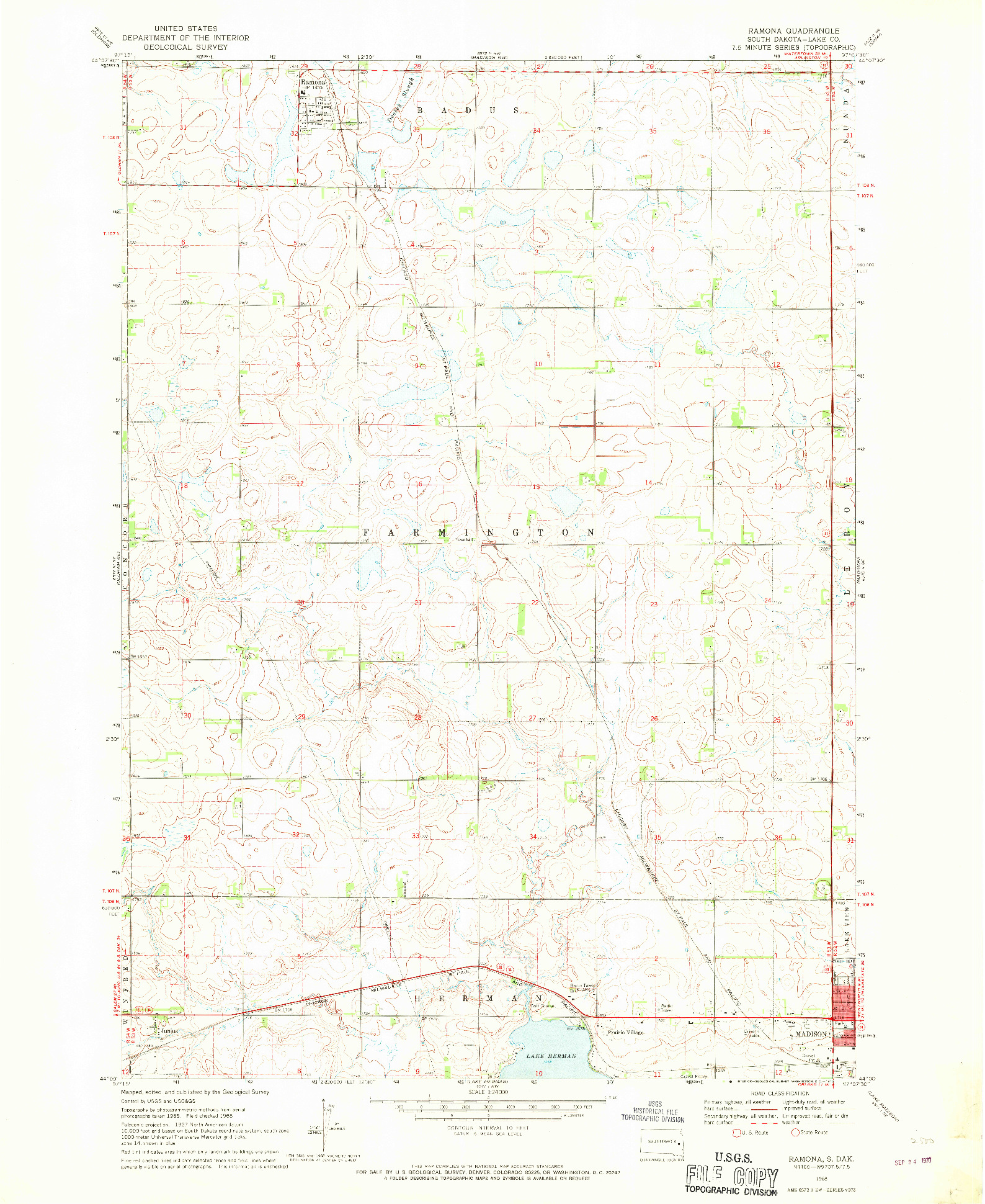 USGS 1:24000-SCALE QUADRANGLE FOR RAMONA, SD 1968
