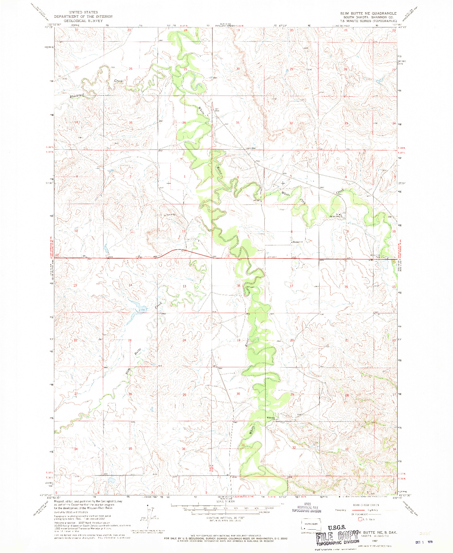 USGS 1:24000-SCALE QUADRANGLE FOR SLIM BUTTE NE, SD 1967