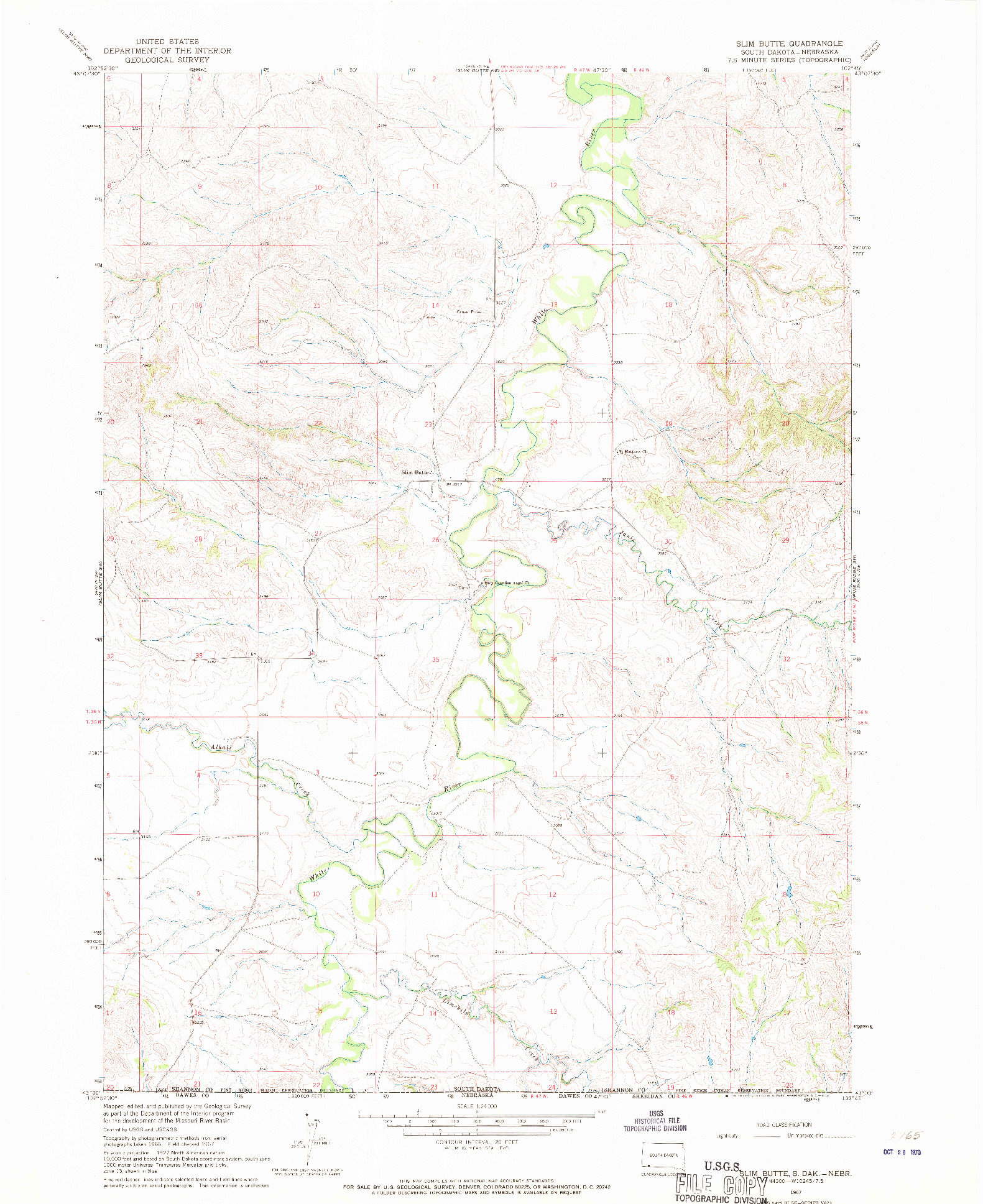 USGS 1:24000-SCALE QUADRANGLE FOR SLIM BUTTE, SD 1967