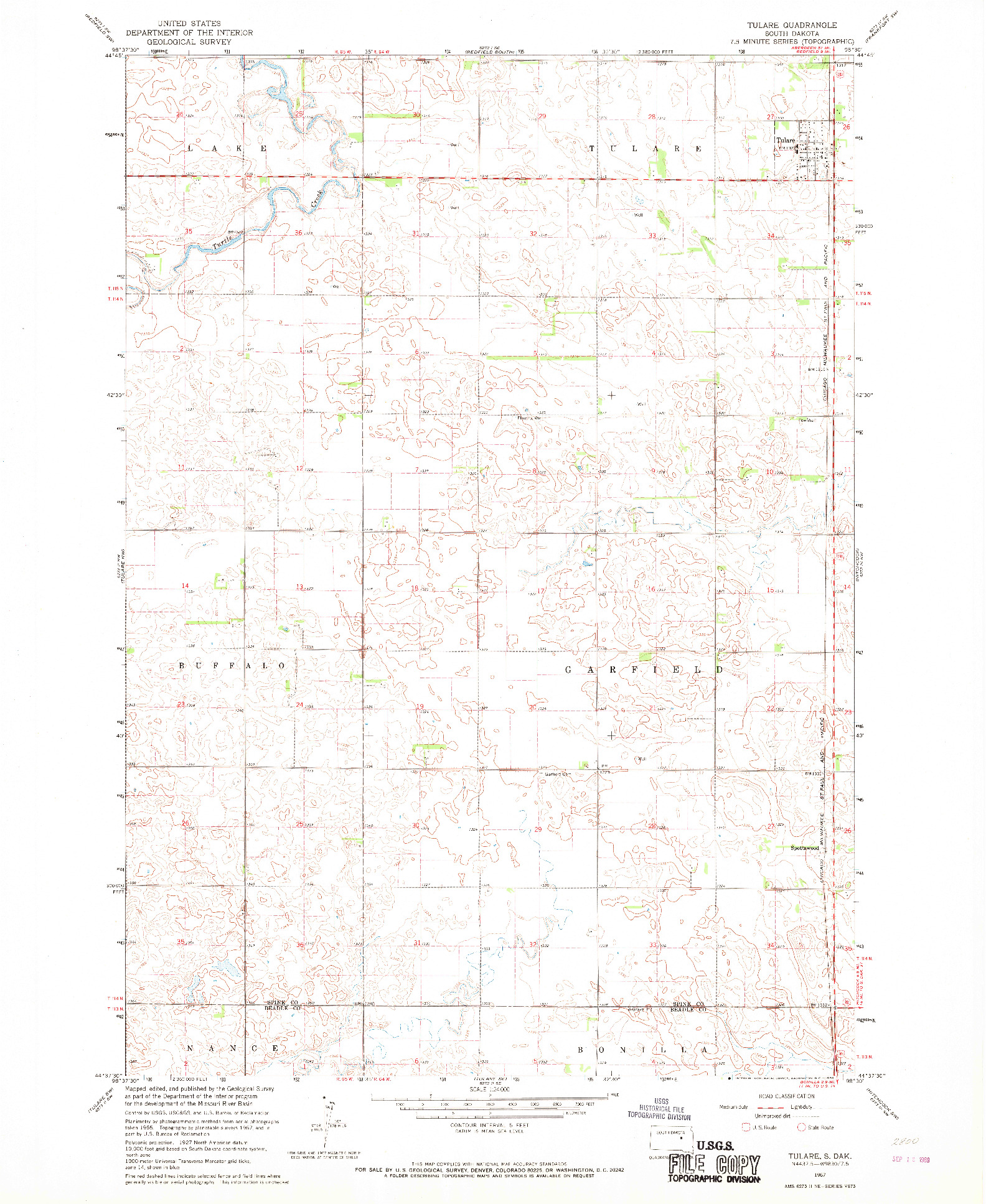 USGS 1:24000-SCALE QUADRANGLE FOR TULARE, SD 1967