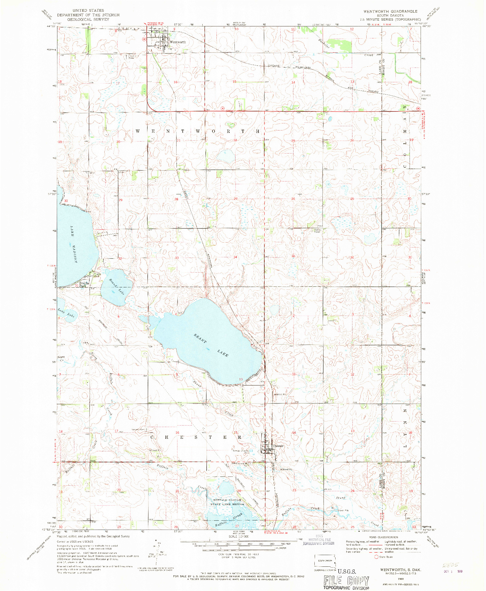 USGS 1:24000-SCALE QUADRANGLE FOR WENTWORTH, SD 1968