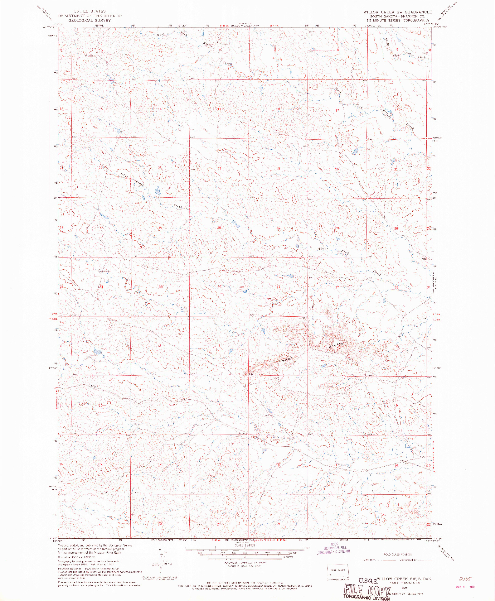 USGS 1:24000-SCALE QUADRANGLE FOR WILLOW CREEK SW, SD 1967