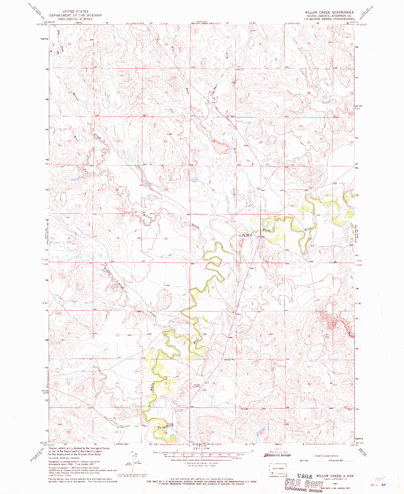 USGS 1:24000-SCALE QUADRANGLE FOR WILLOW CREEK, SD 1967