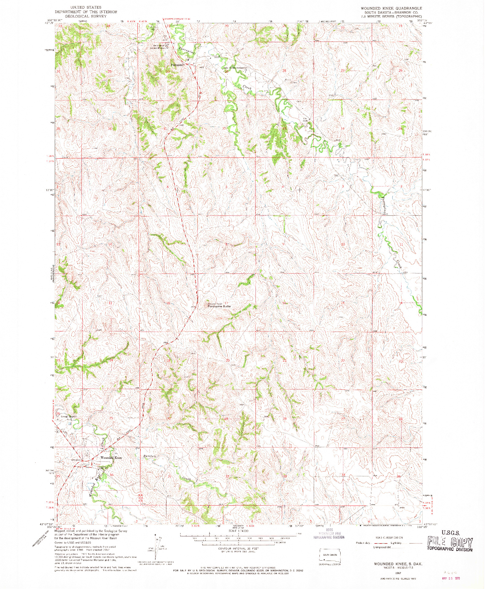 USGS 1:24000-SCALE QUADRANGLE FOR WOUNDED KNEE, SD 1967