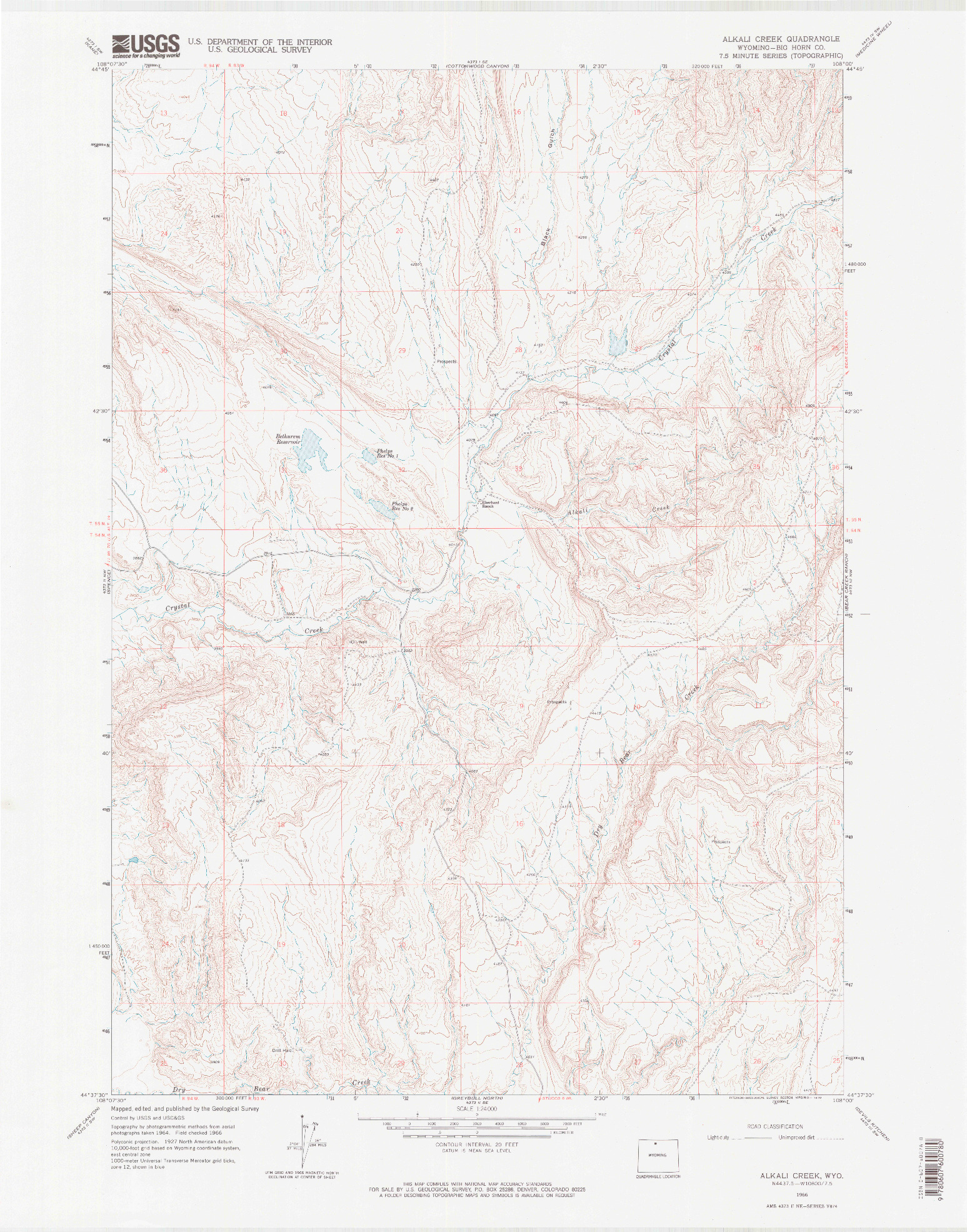 USGS 1:24000-SCALE QUADRANGLE FOR ALKALI CREEK, WY 1966