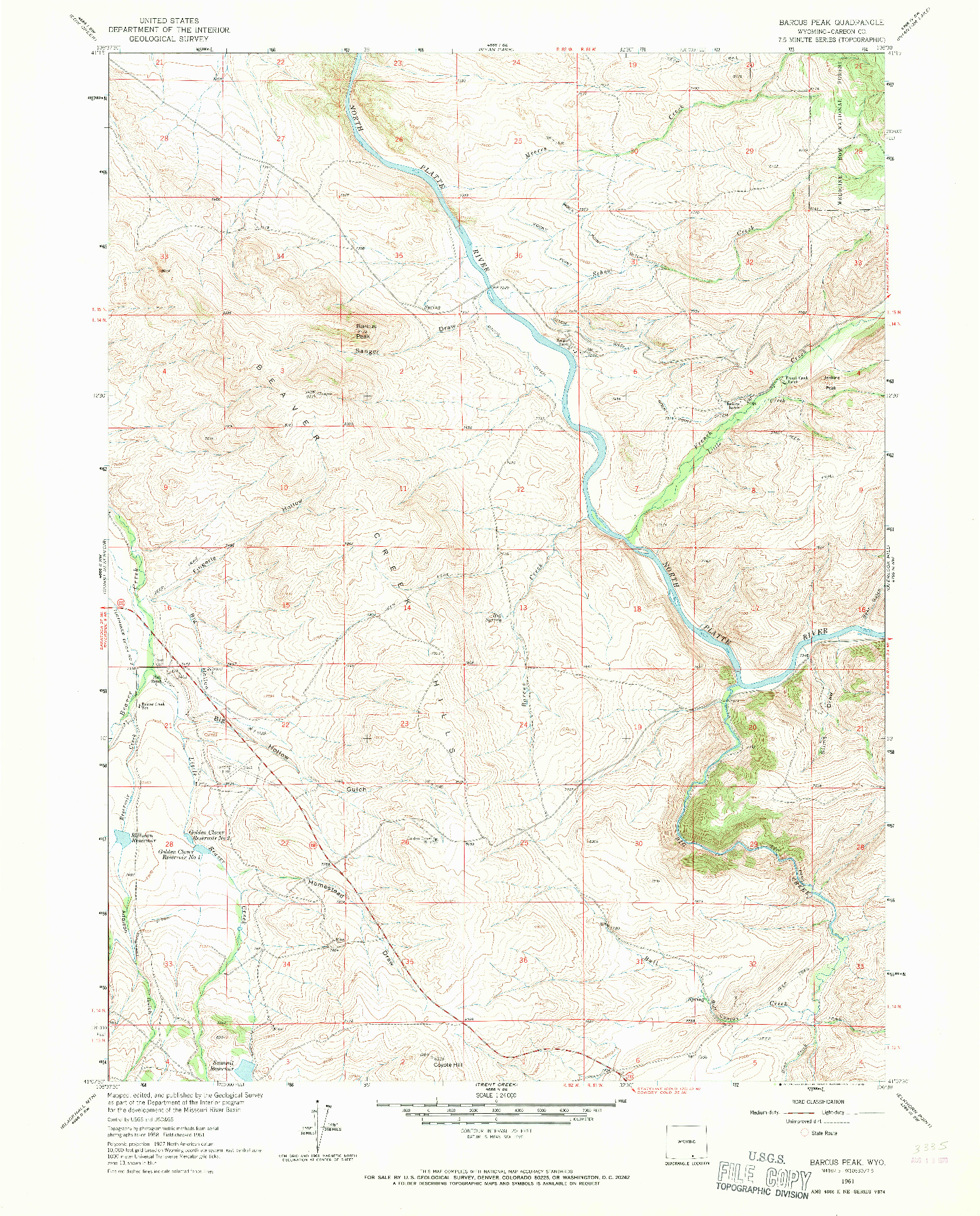 USGS 1:24000-SCALE QUADRANGLE FOR BARCUS PEAK, WY 1961