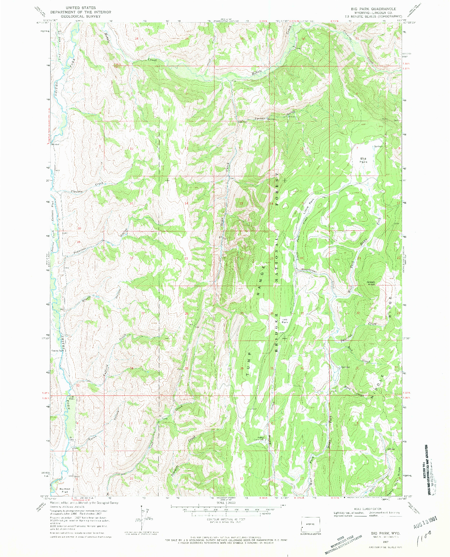 USGS 1:24000-SCALE QUADRANGLE FOR BIG PARK, WY 1967