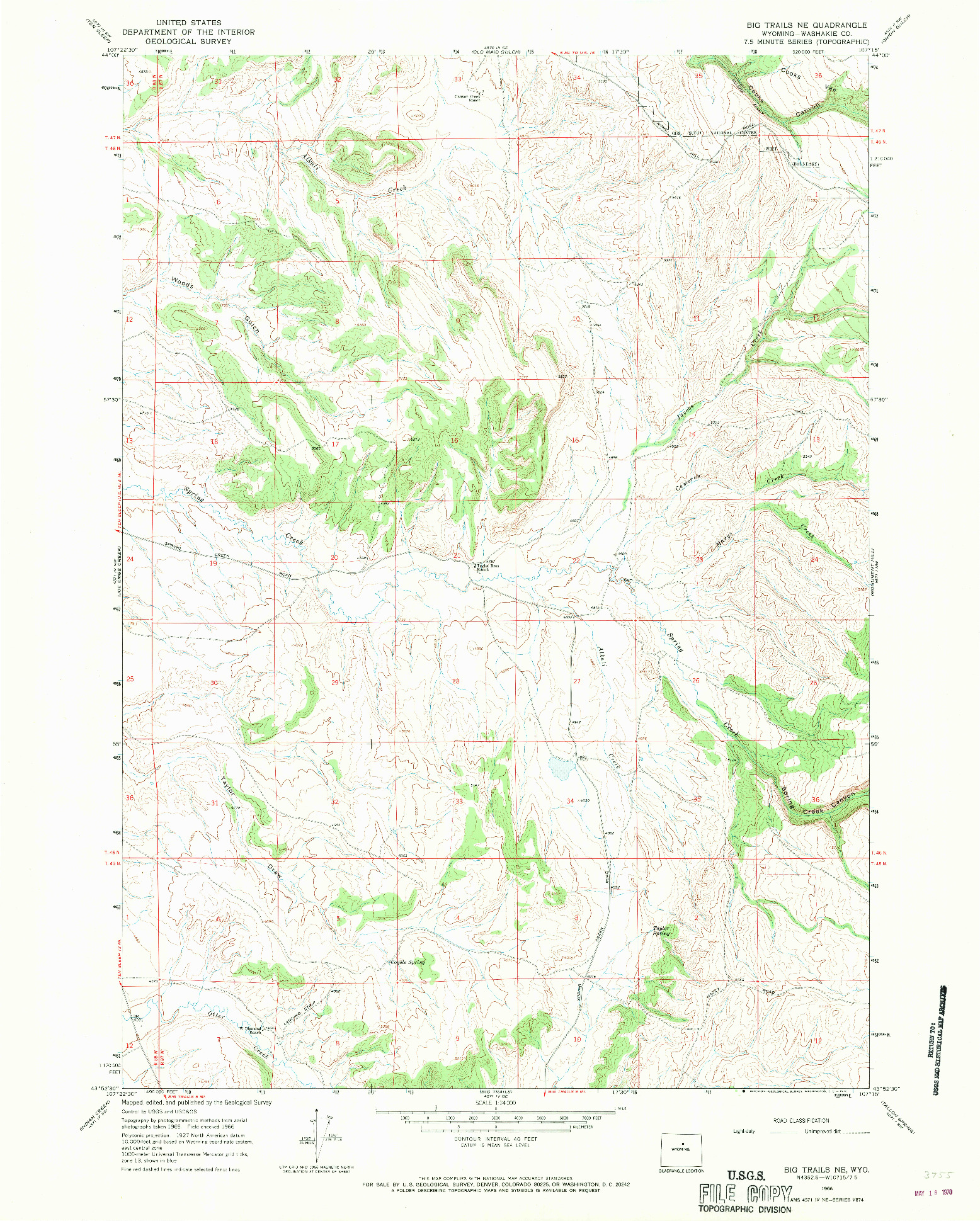 USGS 1:24000-SCALE QUADRANGLE FOR BIG TRAILS NE, WY 1966