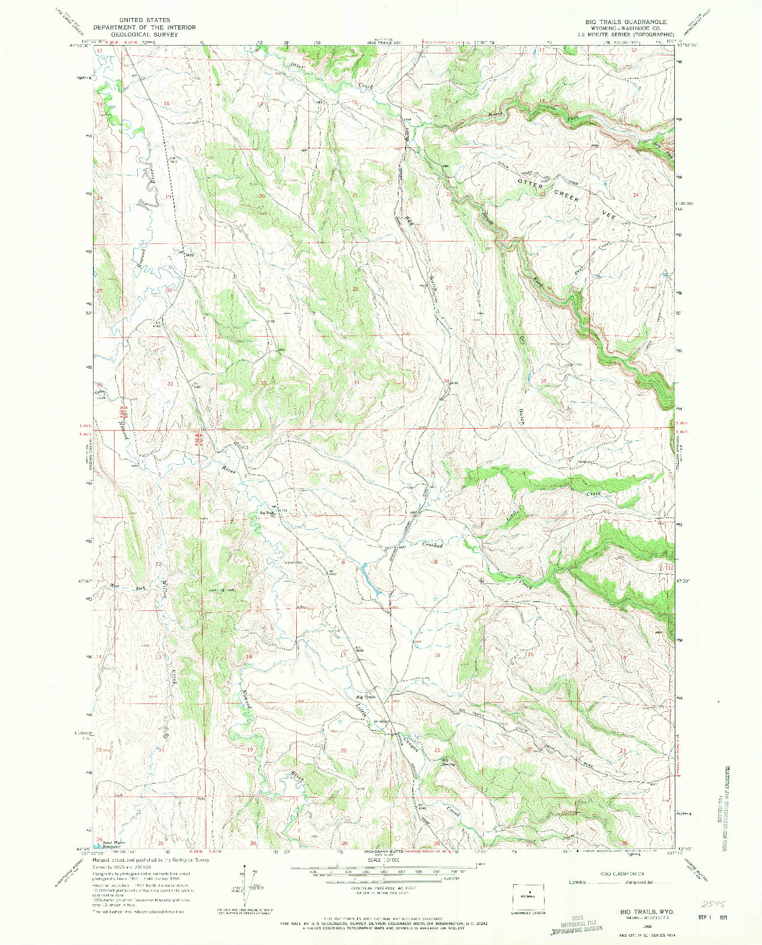 USGS 1:24000-SCALE QUADRANGLE FOR BIG TRAILS, WY 1966