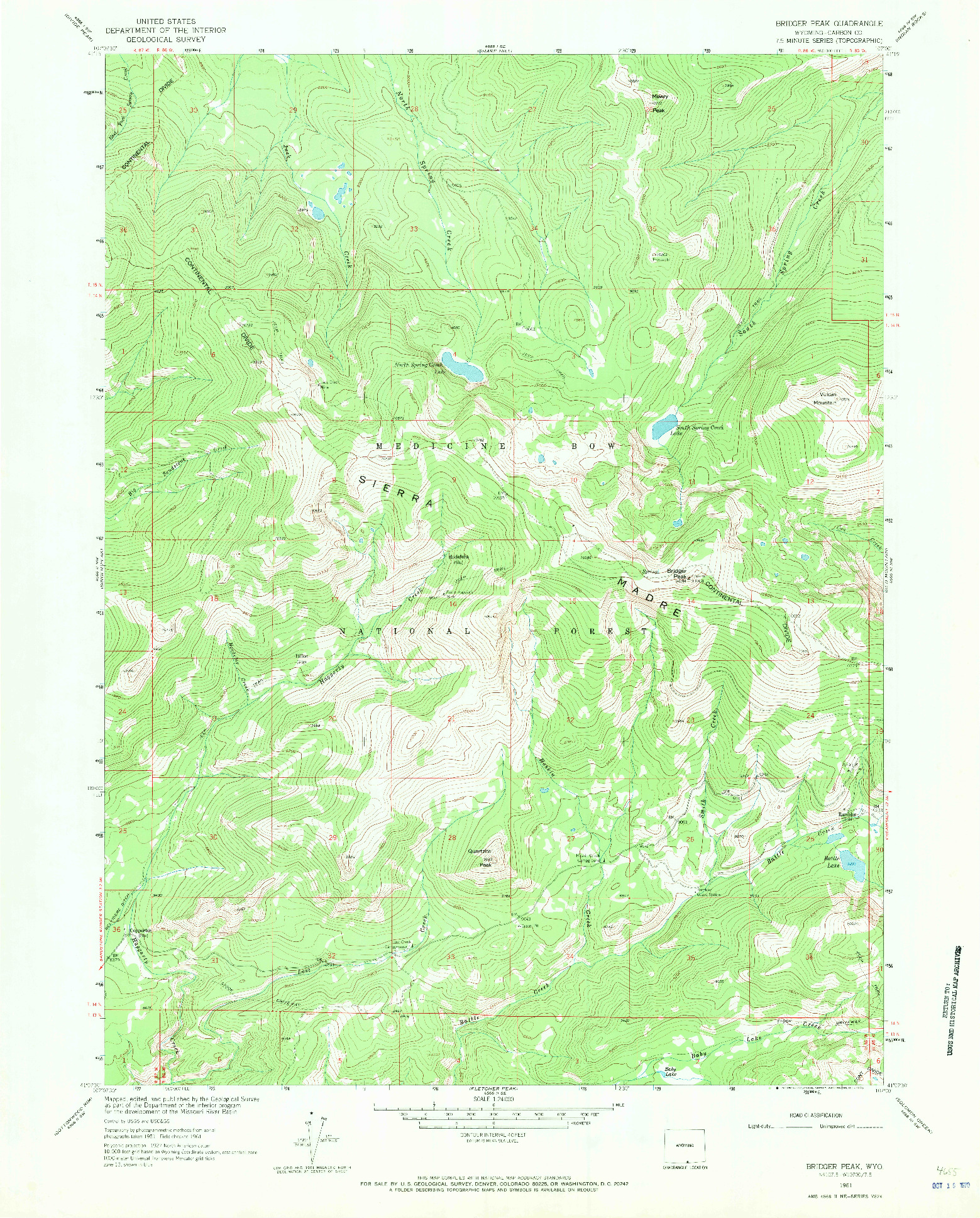 USGS 1:24000-SCALE QUADRANGLE FOR BRIDGER PEAK, WY 1961