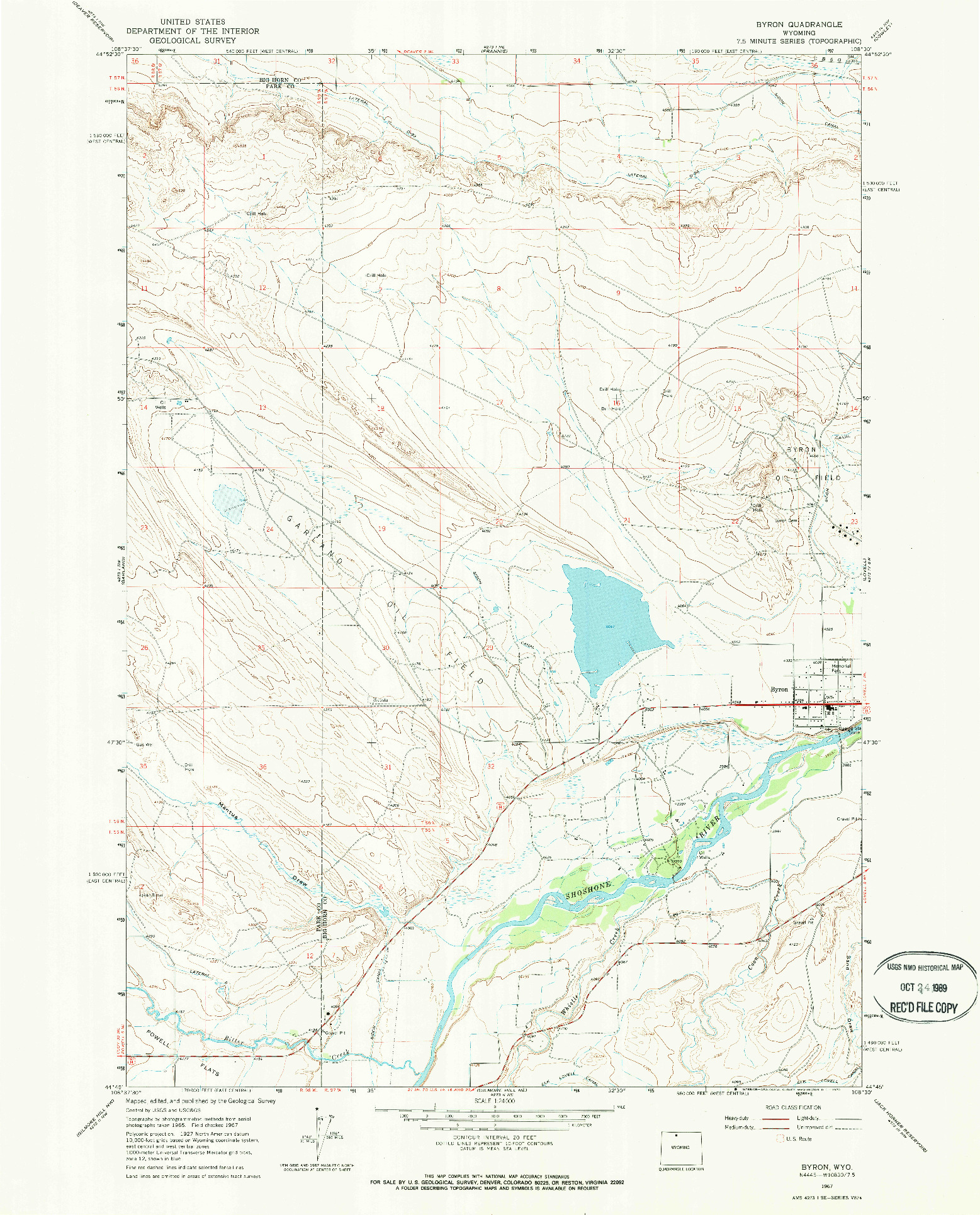 USGS 1:24000-SCALE QUADRANGLE FOR BYRON, WY 1967