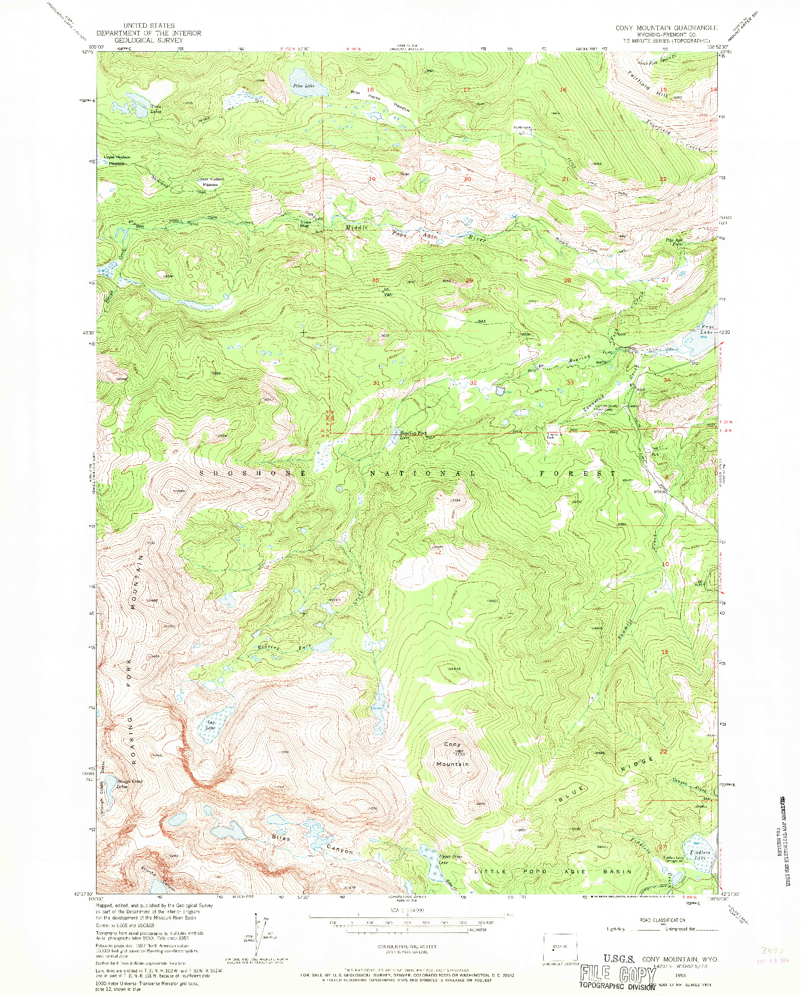 USGS 1:24000-SCALE QUADRANGLE FOR CONY MOUNTAIN, WY 1953