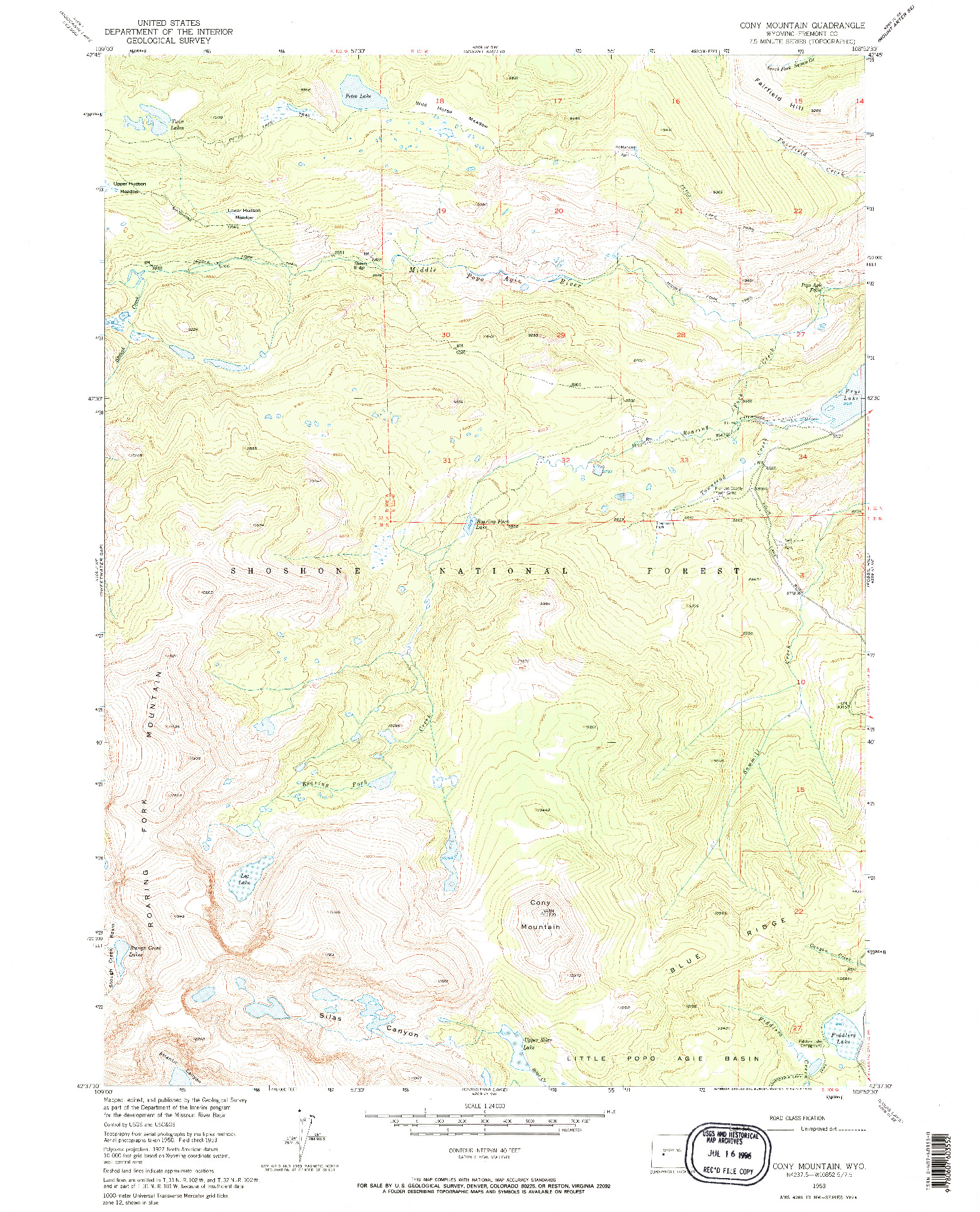 USGS 1:24000-SCALE QUADRANGLE FOR CONY MOUNTAIN, WY 1953