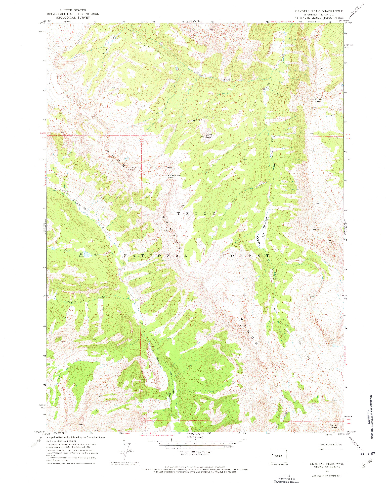 USGS 1:24000-SCALE QUADRANGLE FOR CRYSTAL PEAK, WY 1967