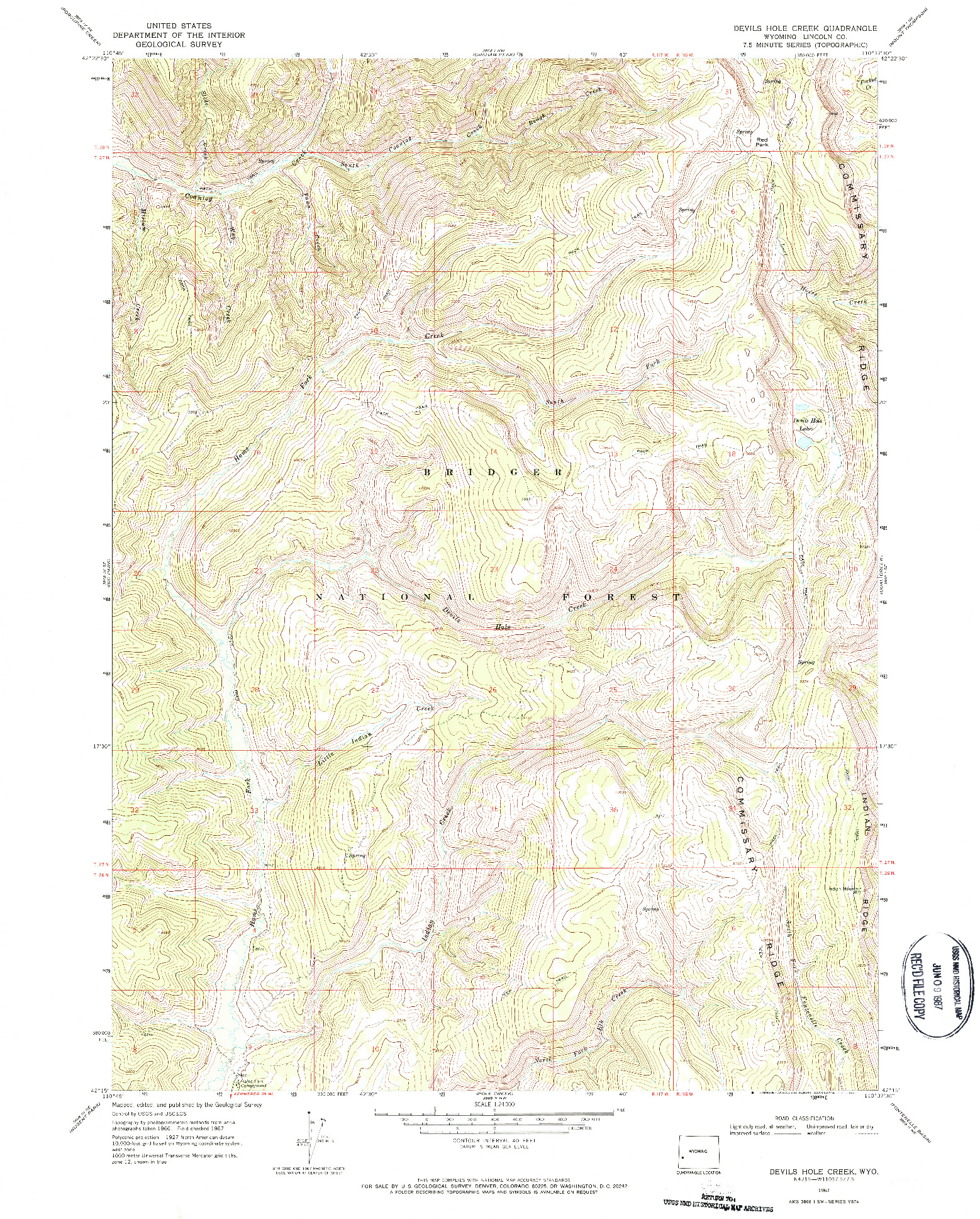 USGS 1:24000-SCALE QUADRANGLE FOR DEVILS HOLE CREEK, WY 1967