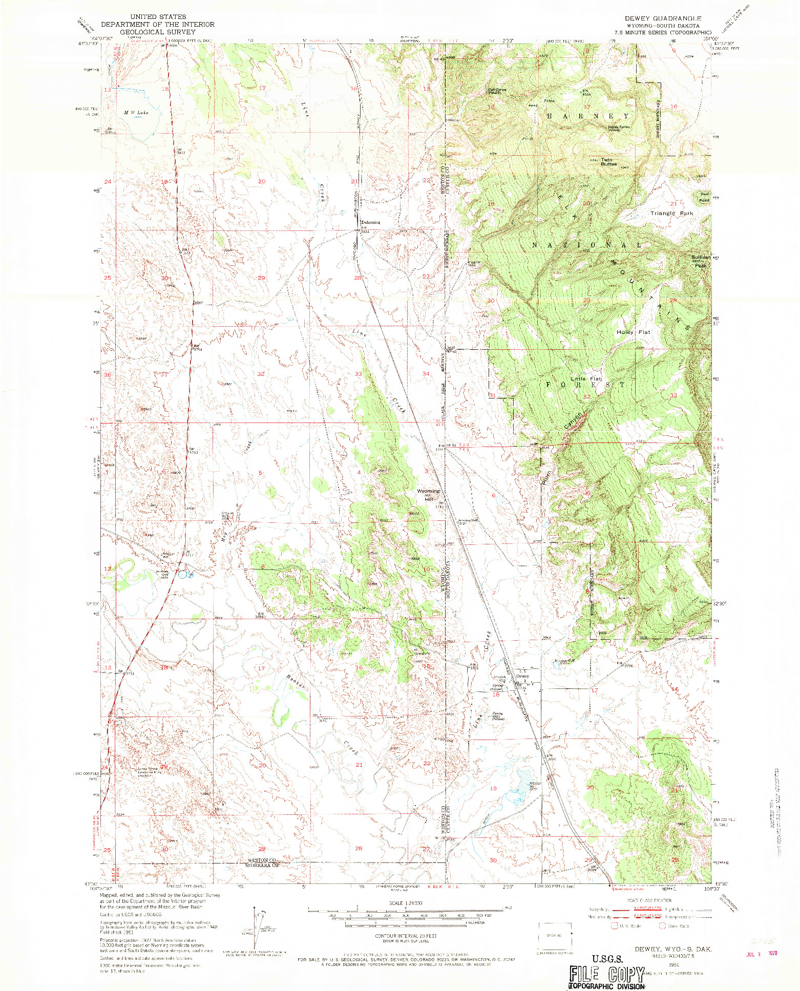 USGS 1:24000-SCALE QUADRANGLE FOR DEWEY, WY 1951