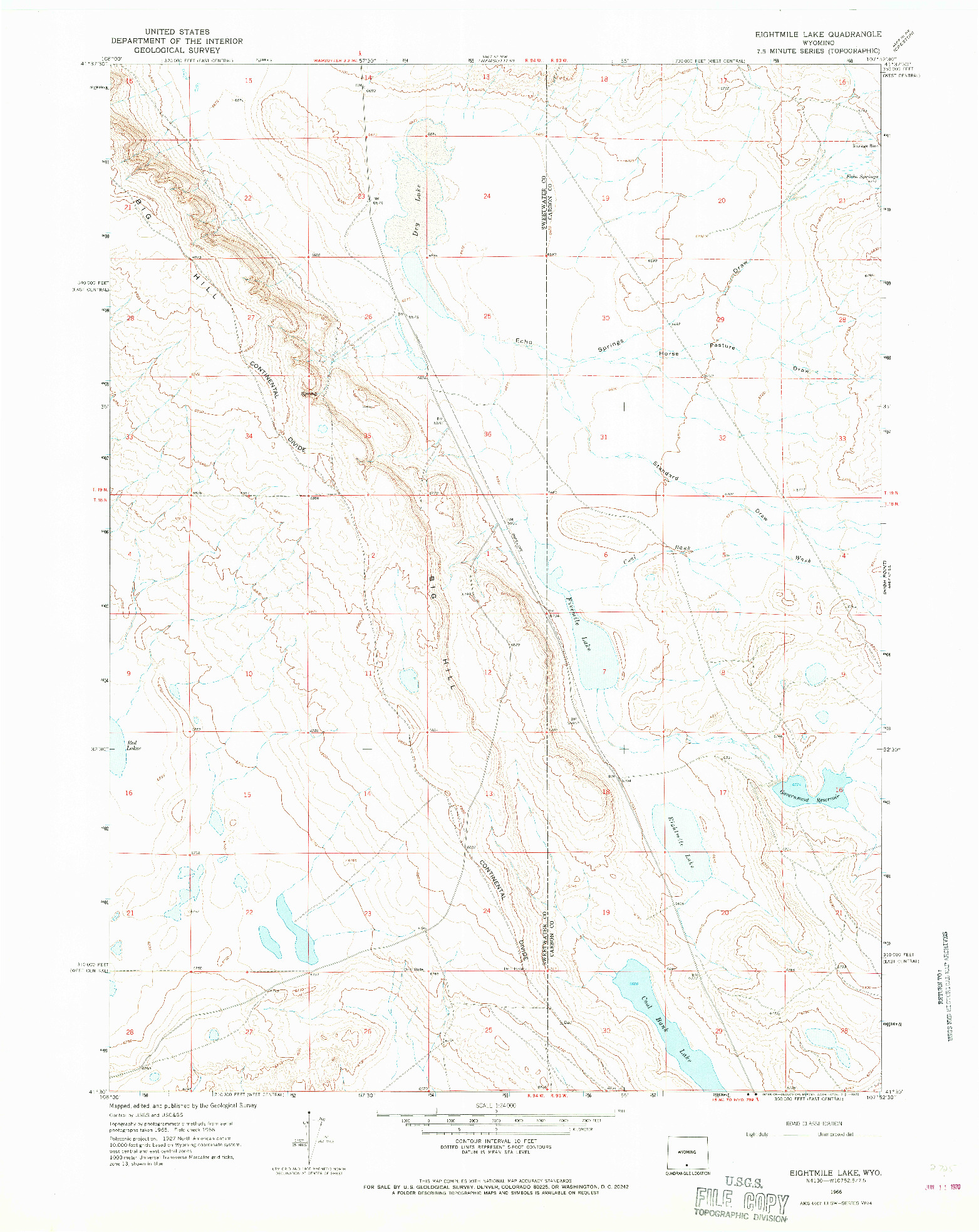 USGS 1:24000-SCALE QUADRANGLE FOR EIGHTMILE LAKE, WY 1966