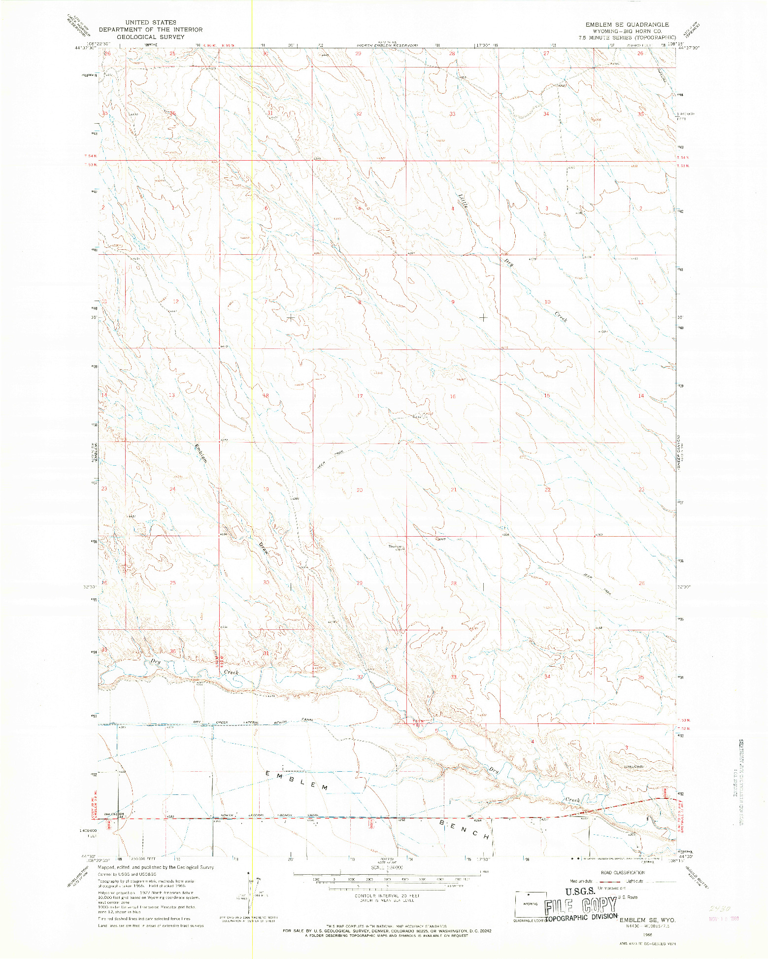 USGS 1:24000-SCALE QUADRANGLE FOR EMBLEM SE, WY 1966