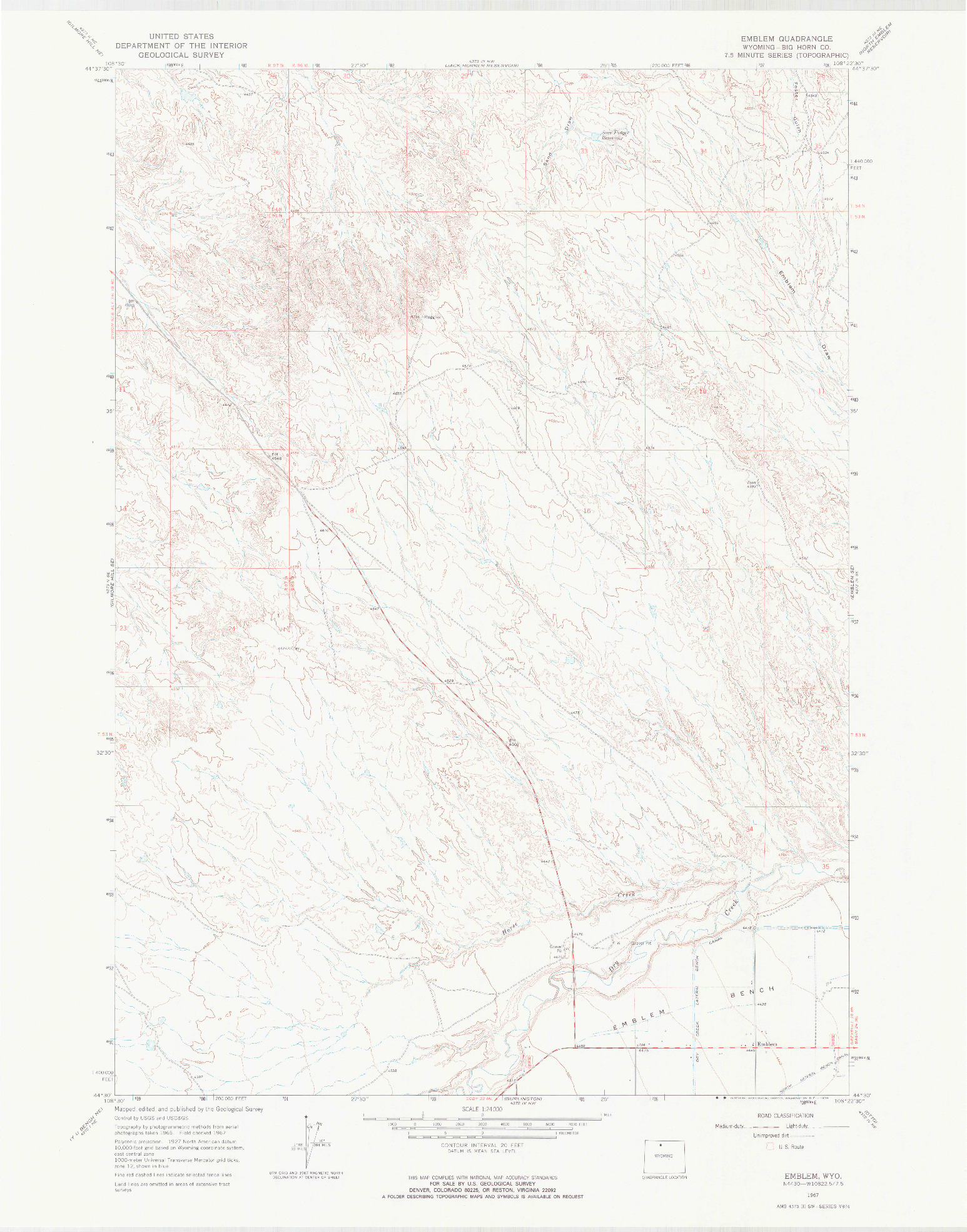 USGS 1:24000-SCALE QUADRANGLE FOR EMBLEM, WY 1967