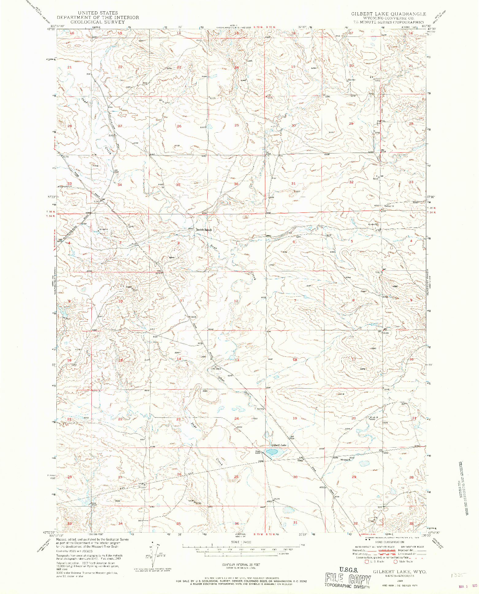 USGS 1:24000-SCALE QUADRANGLE FOR GILBERT LAKE, WY 1949