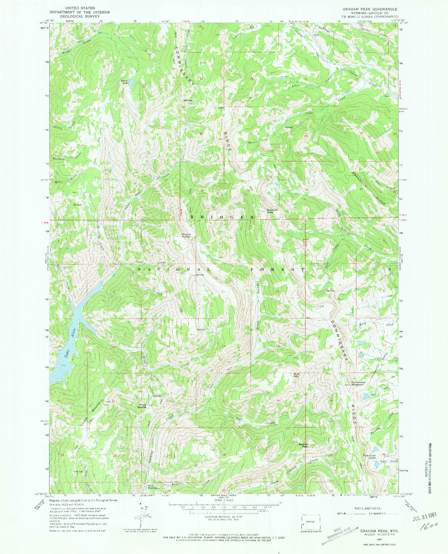 USGS 1:24000-SCALE QUADRANGLE FOR GRAHAM PEAK, WY 1967