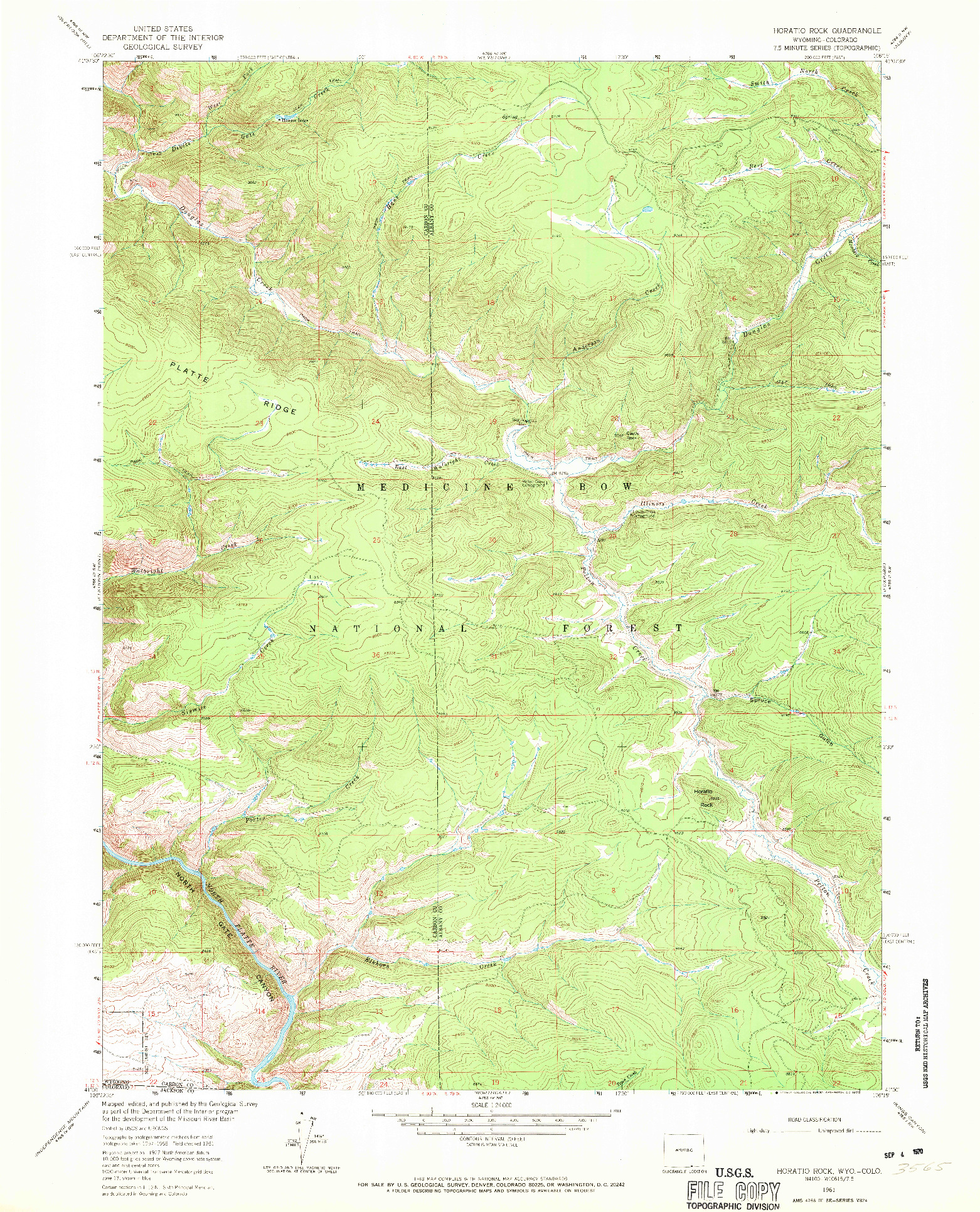 USGS 1:24000-SCALE QUADRANGLE FOR HORATIO ROCK, WY 1961