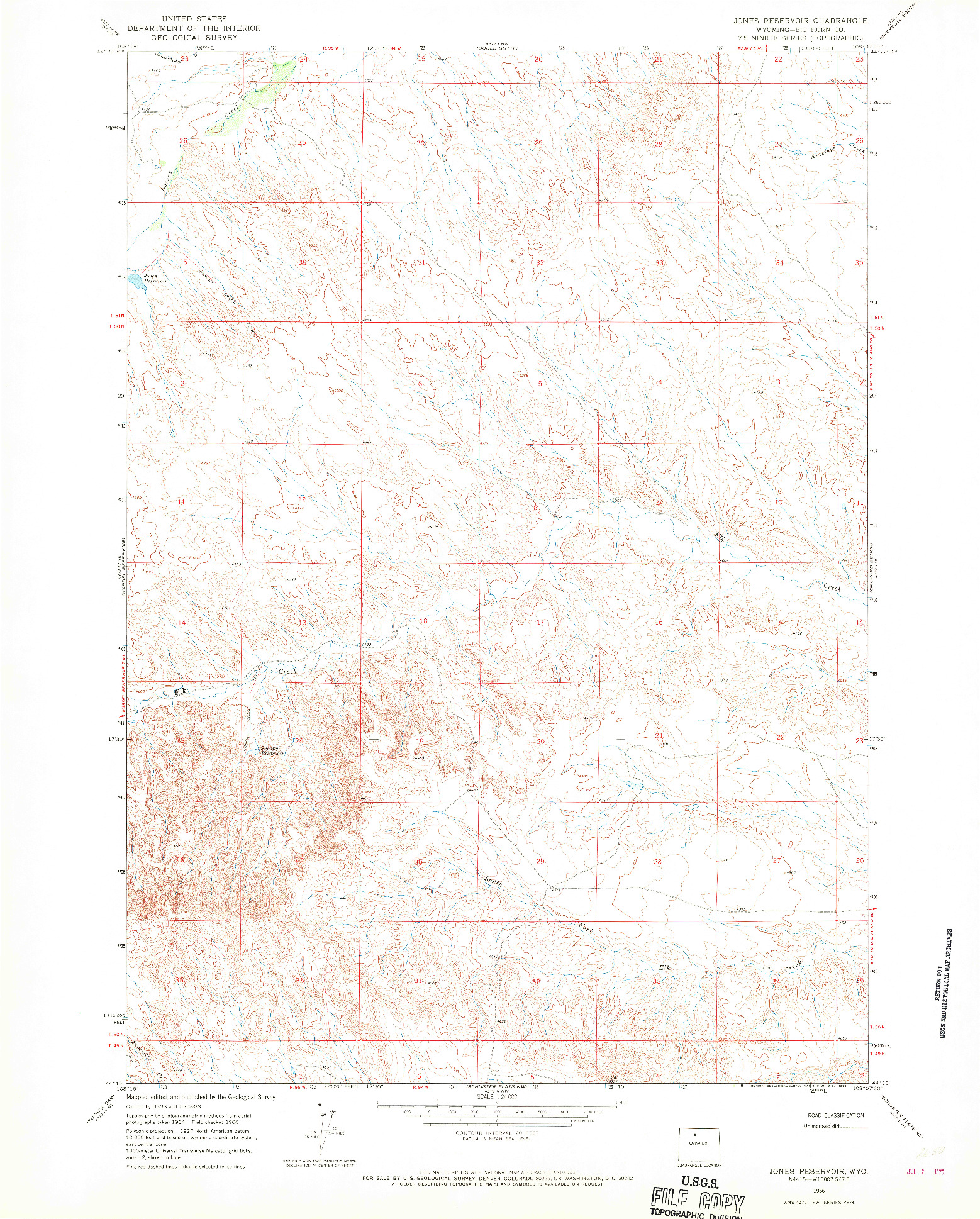 USGS 1:24000-SCALE QUADRANGLE FOR JONES RESERVOIR, WY 1966