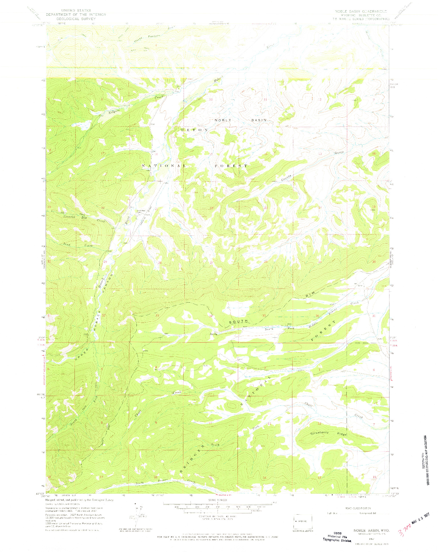 USGS 1:24000-SCALE QUADRANGLE FOR NOBLE BASIN, WY 1967