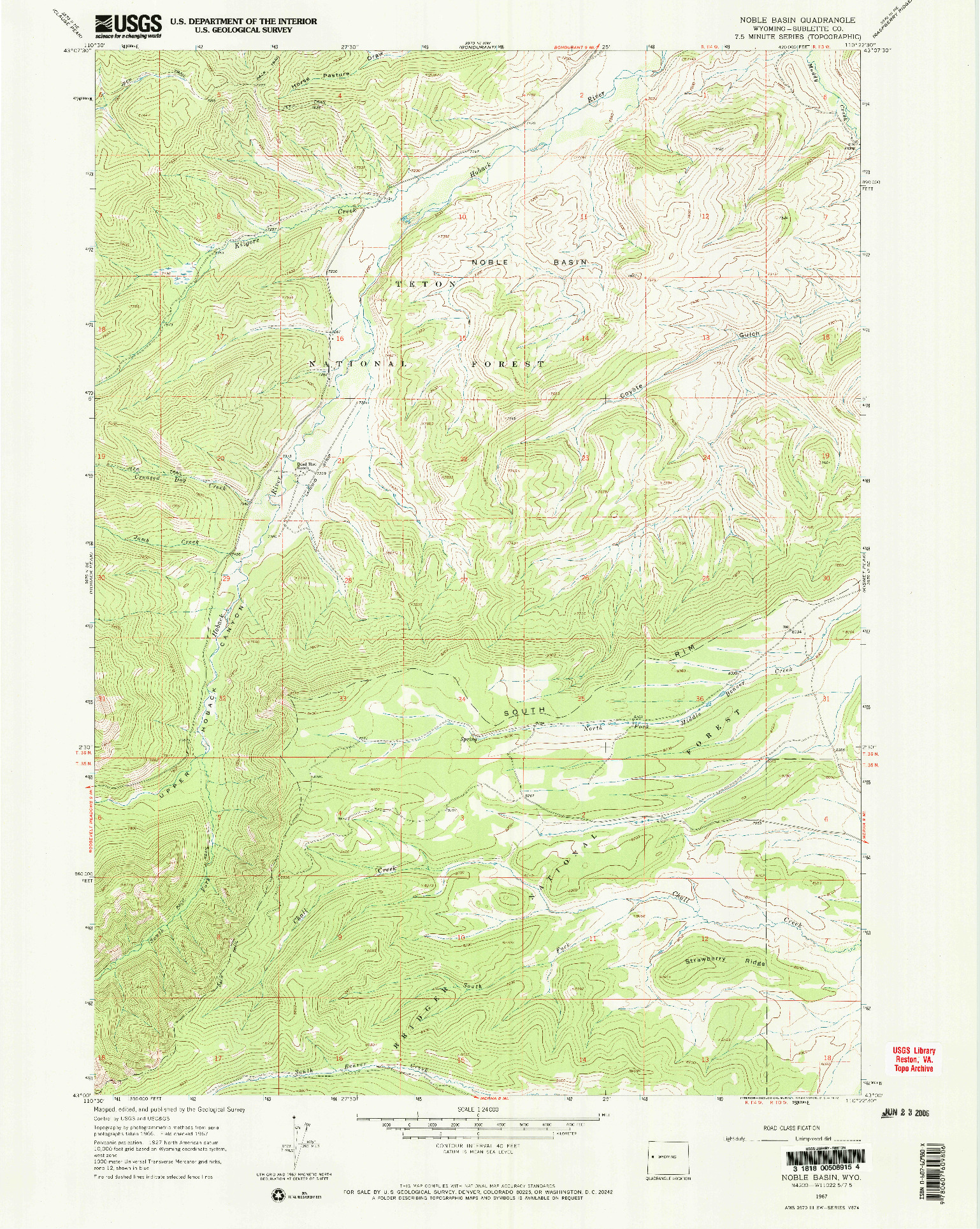 USGS 1:24000-SCALE QUADRANGLE FOR NOBLE BASIN, WY 1967