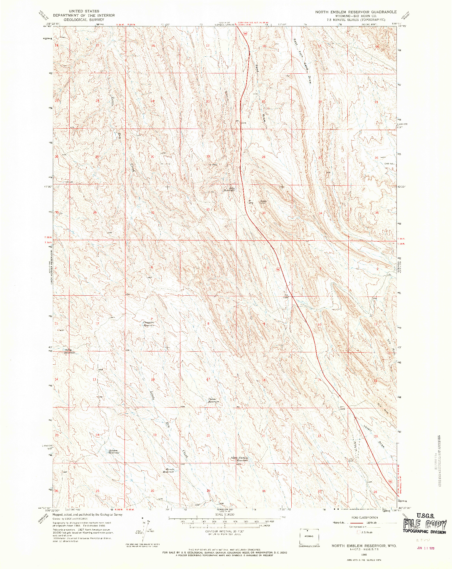 USGS 1:24000-SCALE QUADRANGLE FOR NORTH EMBLEM RESERVOIR, WY 1966