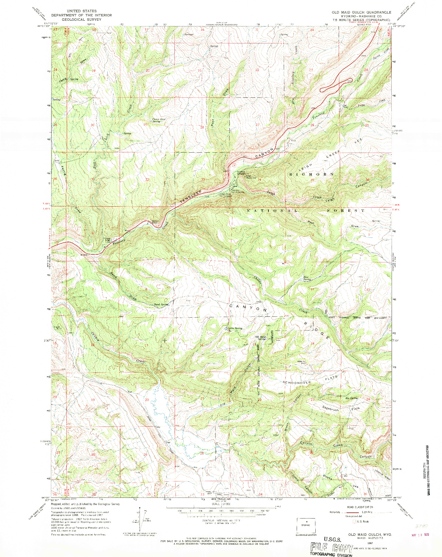 USGS 1:24000-SCALE QUADRANGLE FOR OLD MAID GULCH, WY 1967