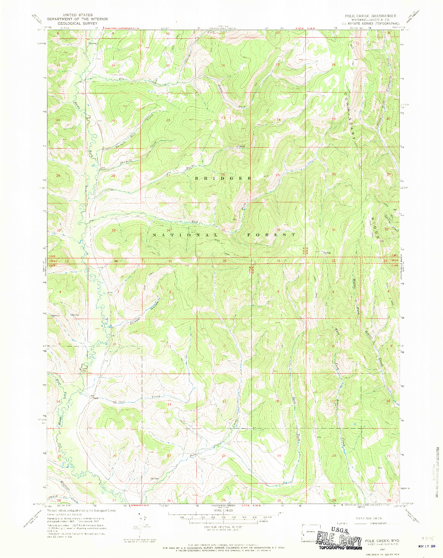 USGS 1:24000-SCALE QUADRANGLE FOR POLE CREEK, WY 1967