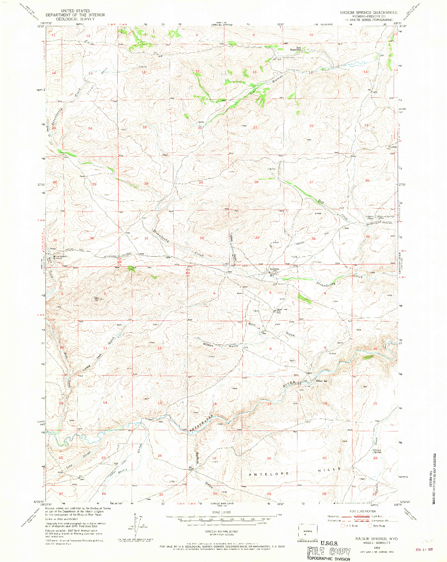 USGS 1:24000-SCALE QUADRANGLE FOR RADIUM SPRINGS, WY 1953