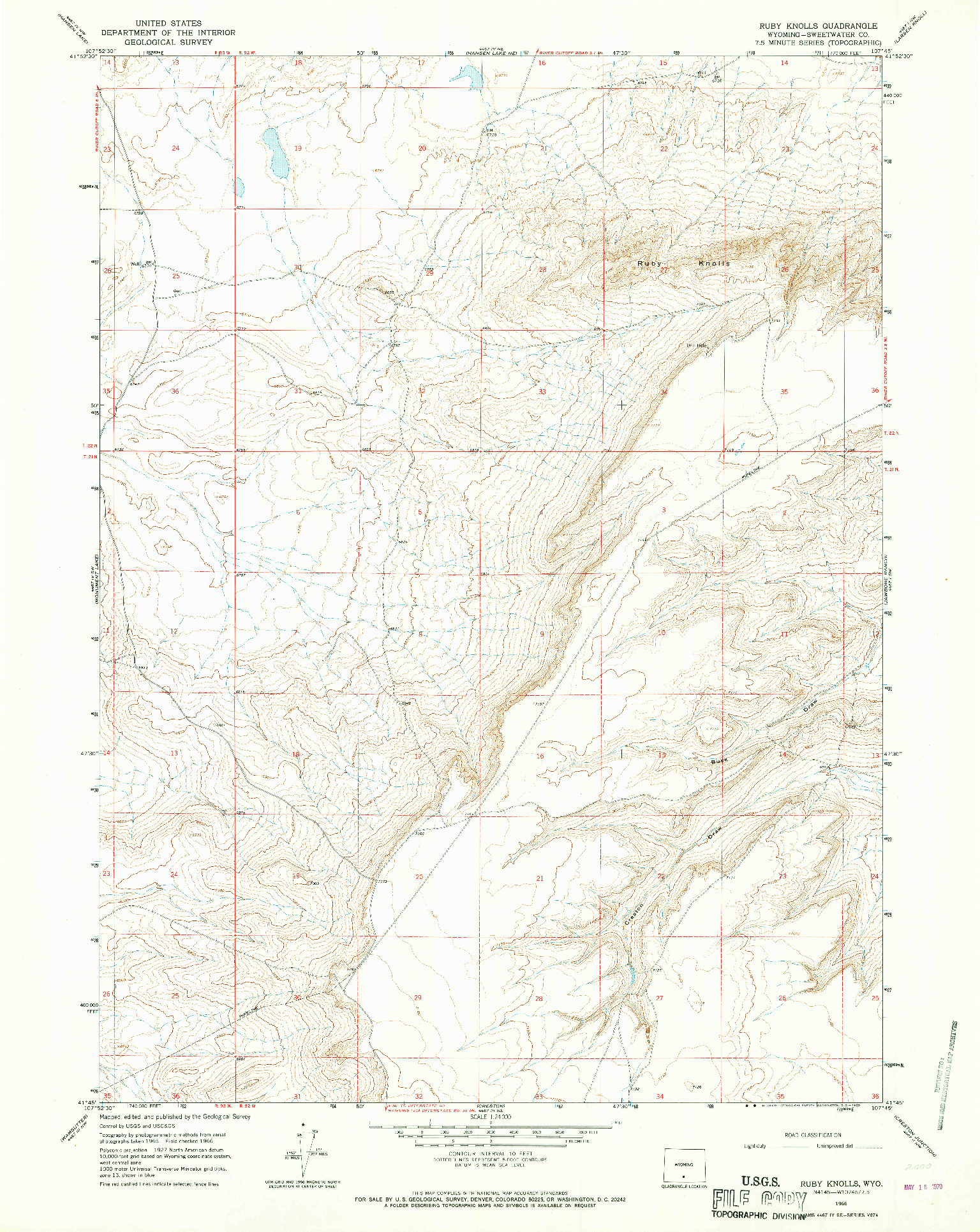 USGS 1:24000-SCALE QUADRANGLE FOR RUBY KNOLLS, WY 1966
