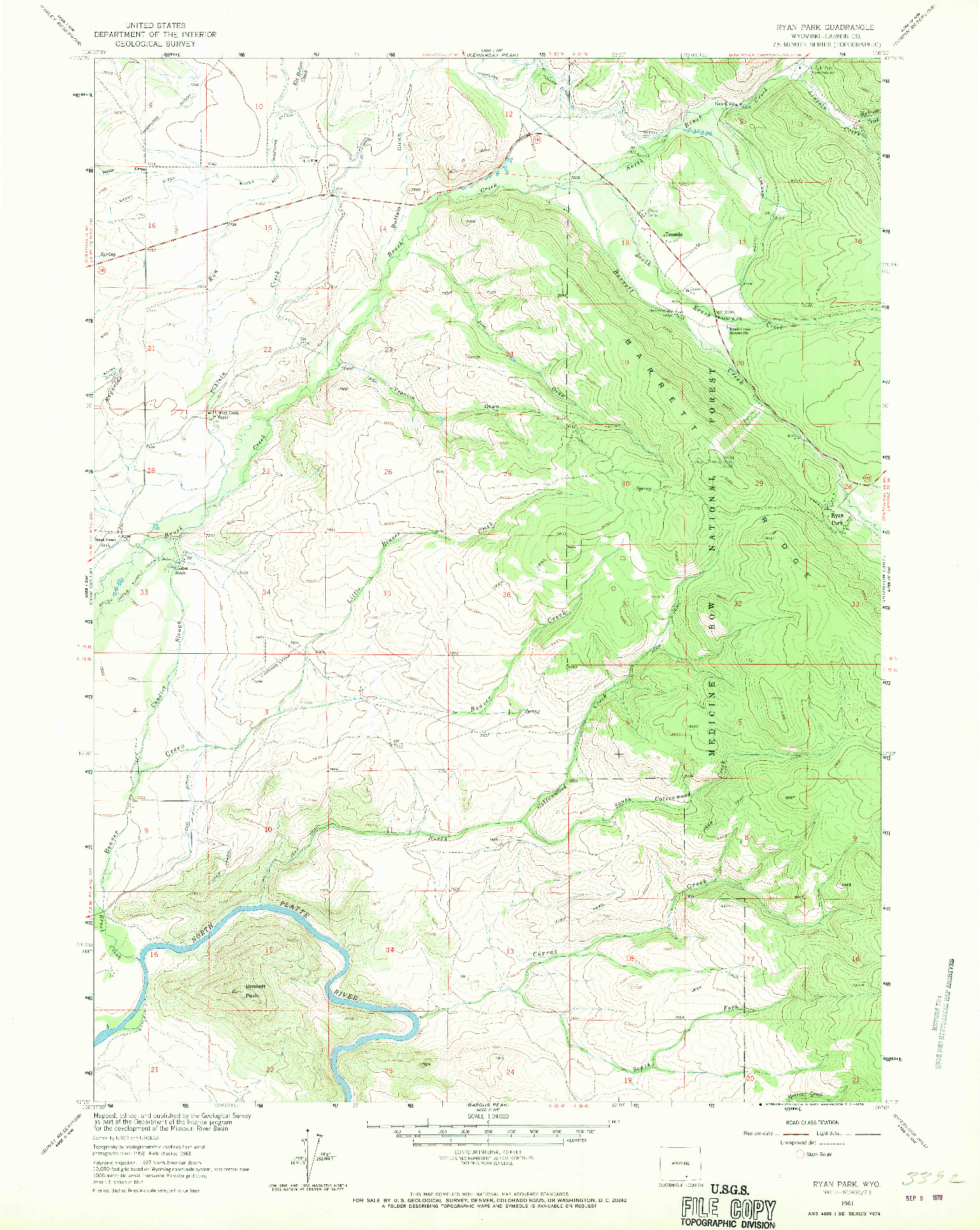 USGS 1:24000-SCALE QUADRANGLE FOR RYAN PARK, WY 1961