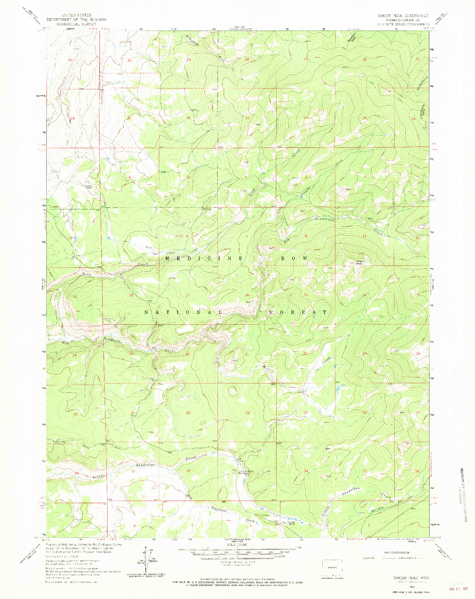 USGS 1:24000-SCALE QUADRANGLE FOR SINGER PEAK, WY 1961