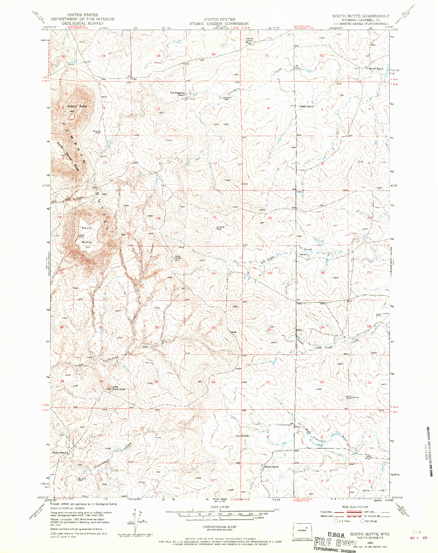 USGS 1:24000-SCALE QUADRANGLE FOR SOUTH BUTTE, WY 1953
