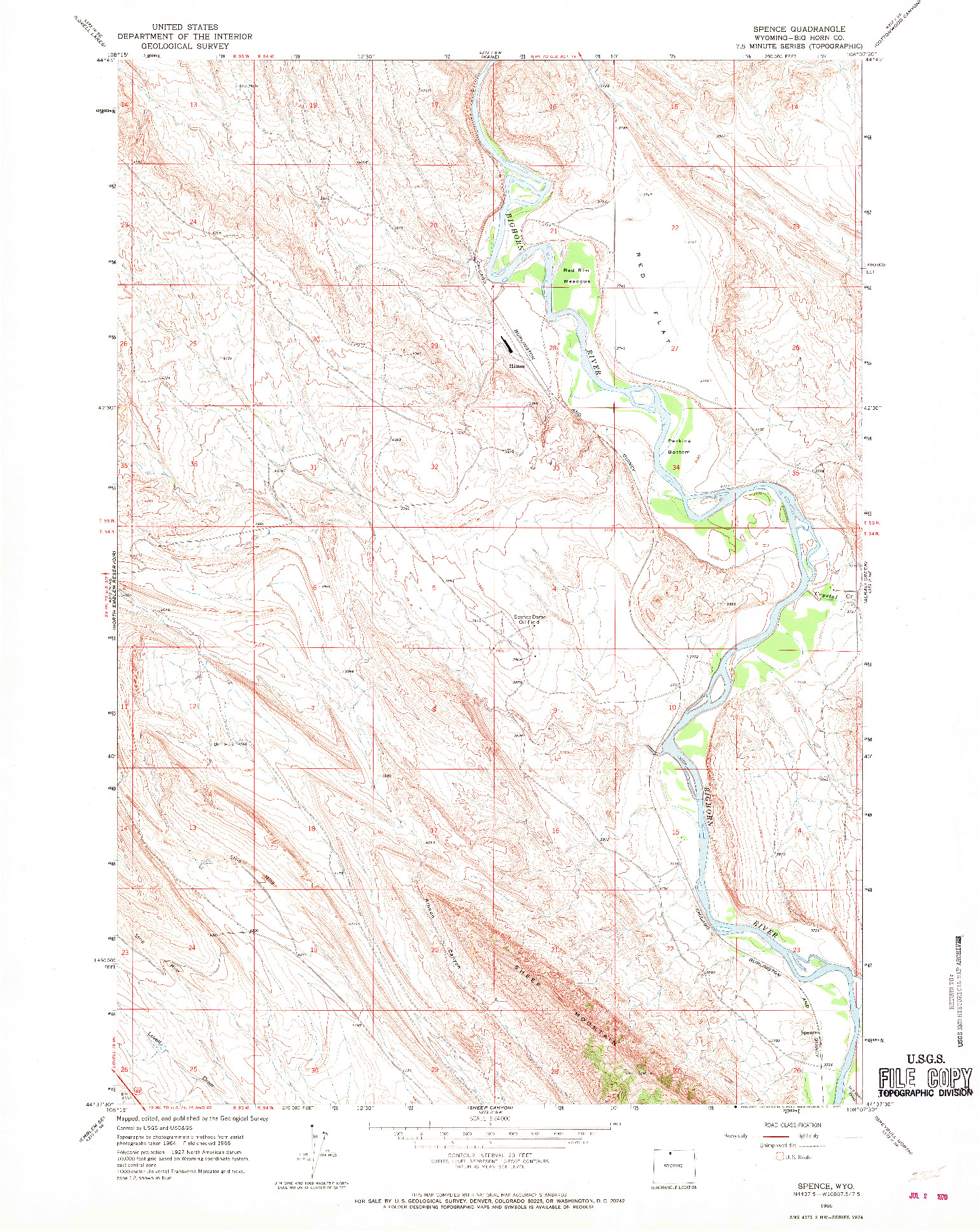 USGS 1:24000-SCALE QUADRANGLE FOR SPENCE, WY 1966