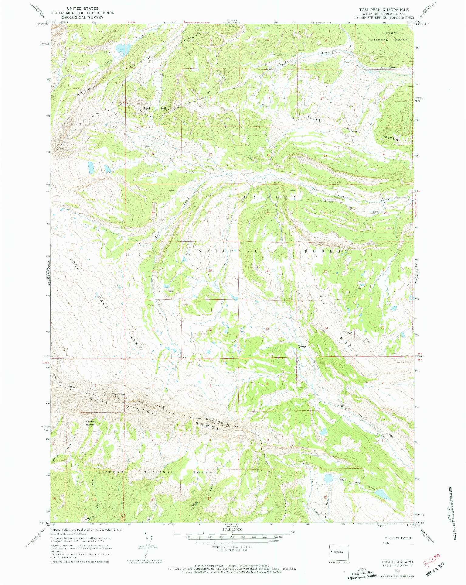 USGS 1:24000-SCALE QUADRANGLE FOR TOSI PEAK, WY 1967