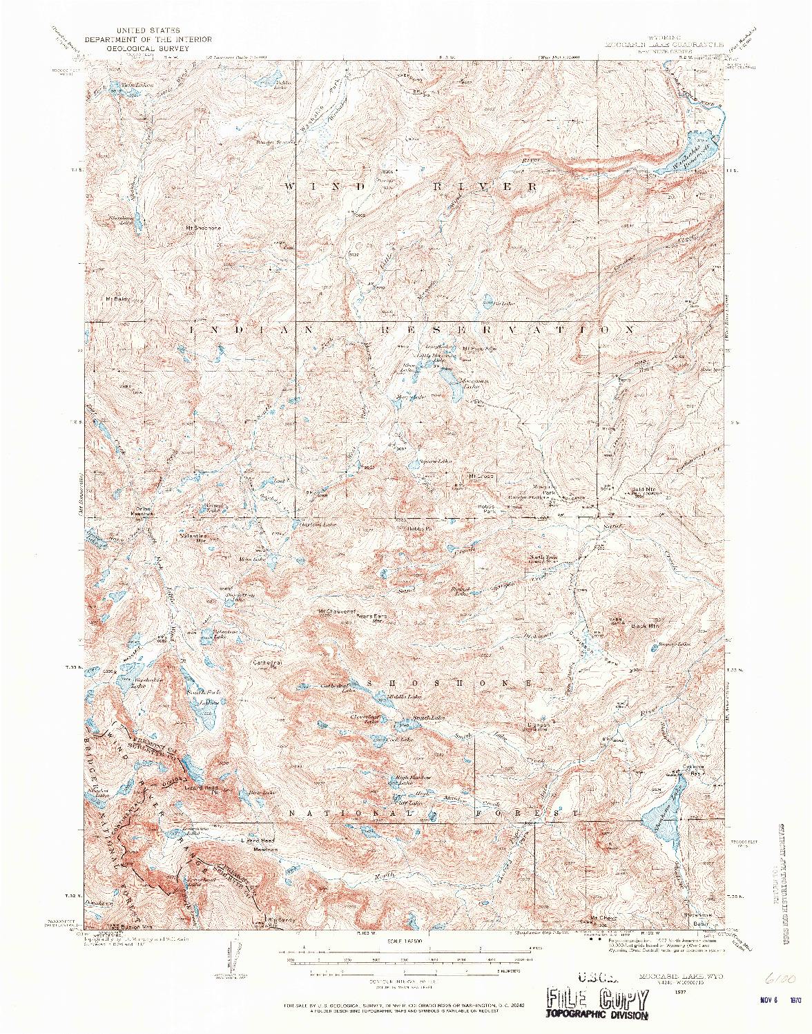 USGS 1:62500-SCALE QUADRANGLE FOR MOCCASIN LAKE, WY 1937