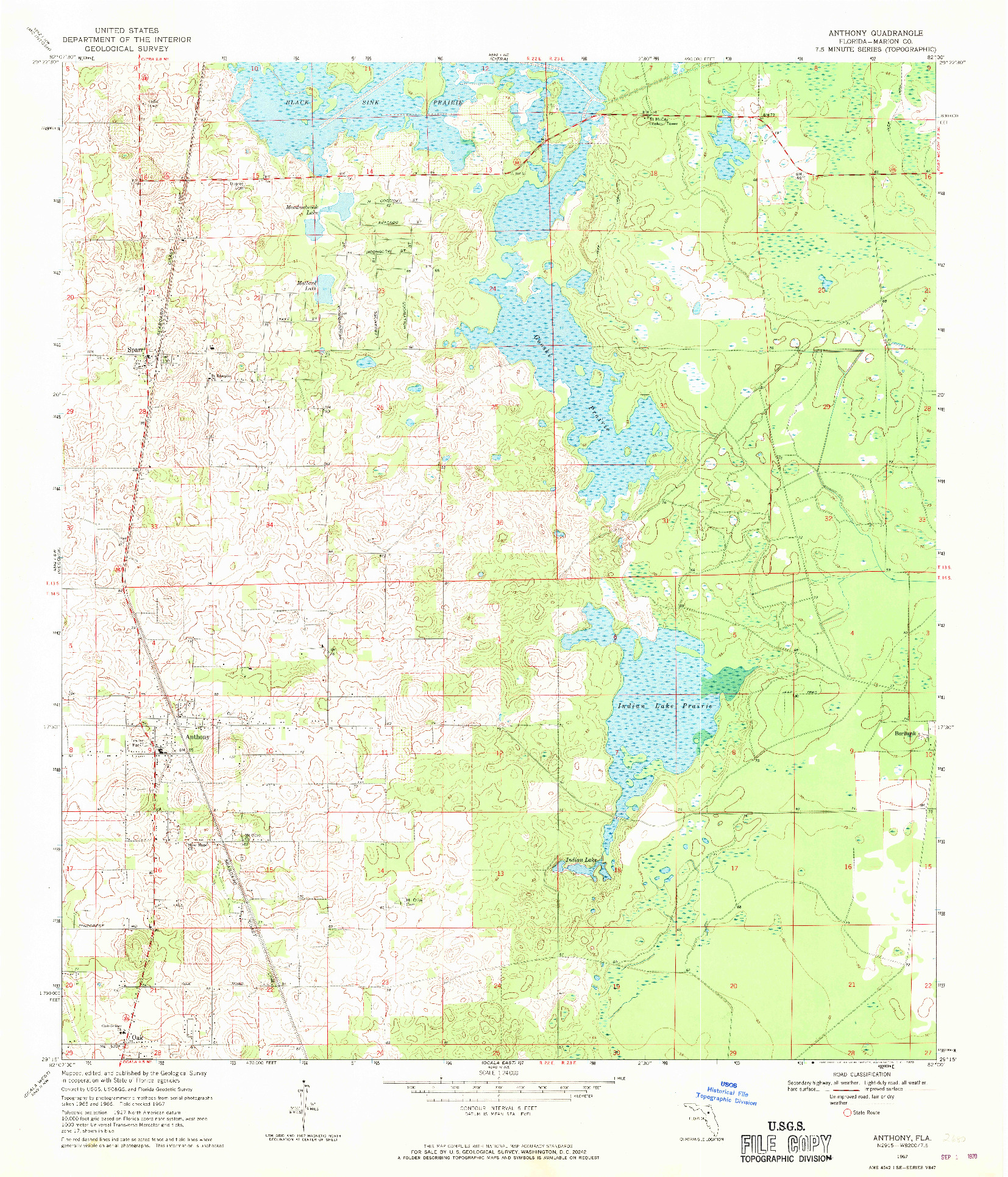 USGS 1:24000-SCALE QUADRANGLE FOR ANTHONY, FL 1967