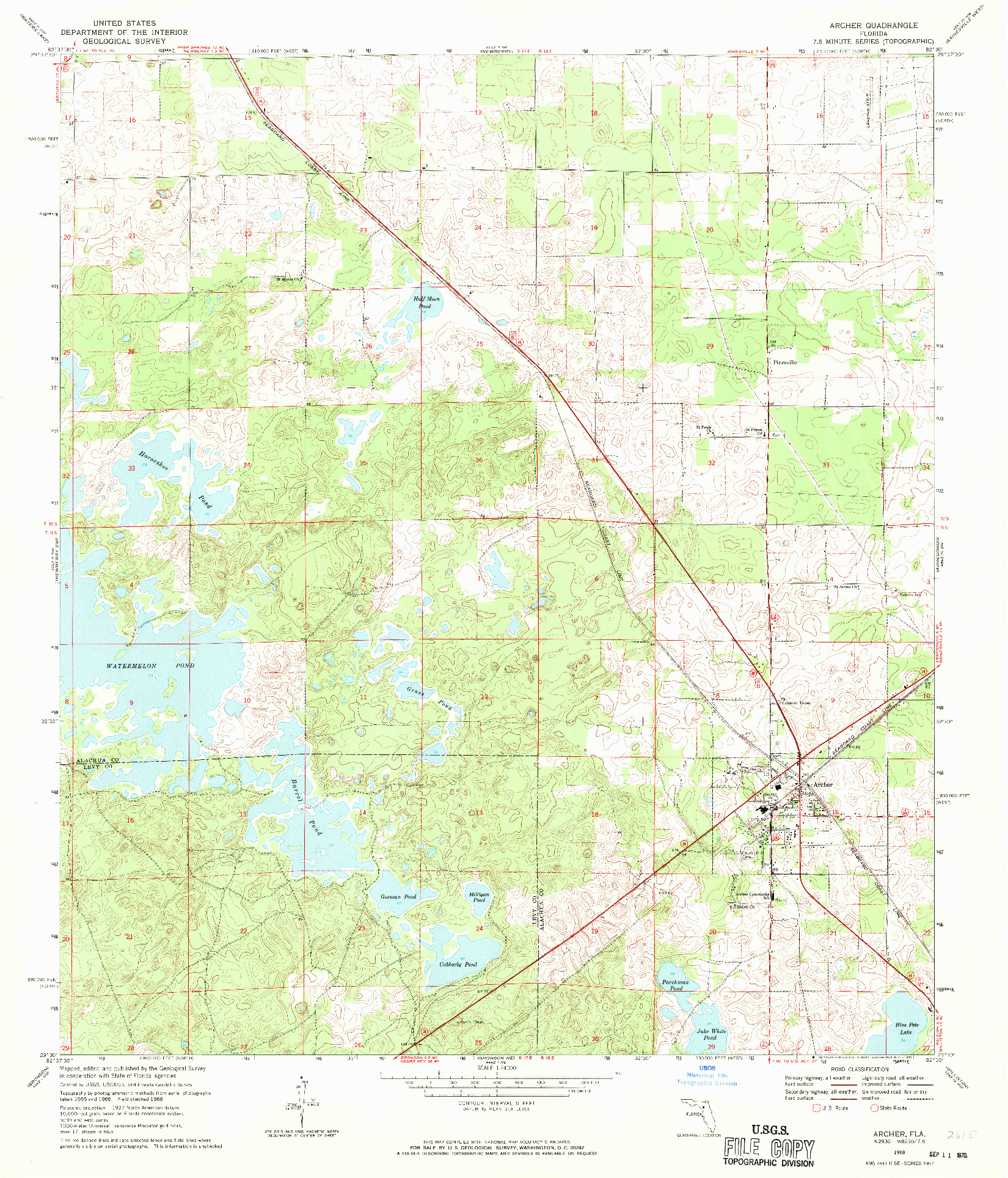 USGS 1:24000-SCALE QUADRANGLE FOR ARCHER, FL 1968