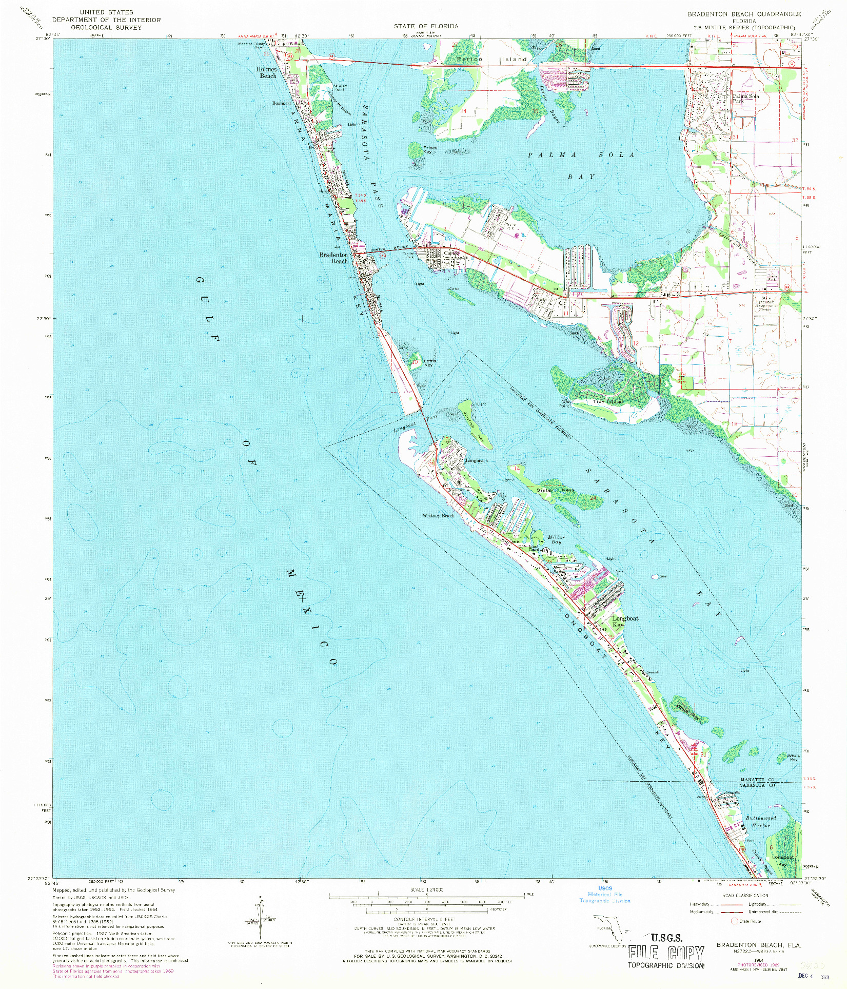 USGS 1:24000-SCALE QUADRANGLE FOR BRADENTON BEACH, FL 1964
