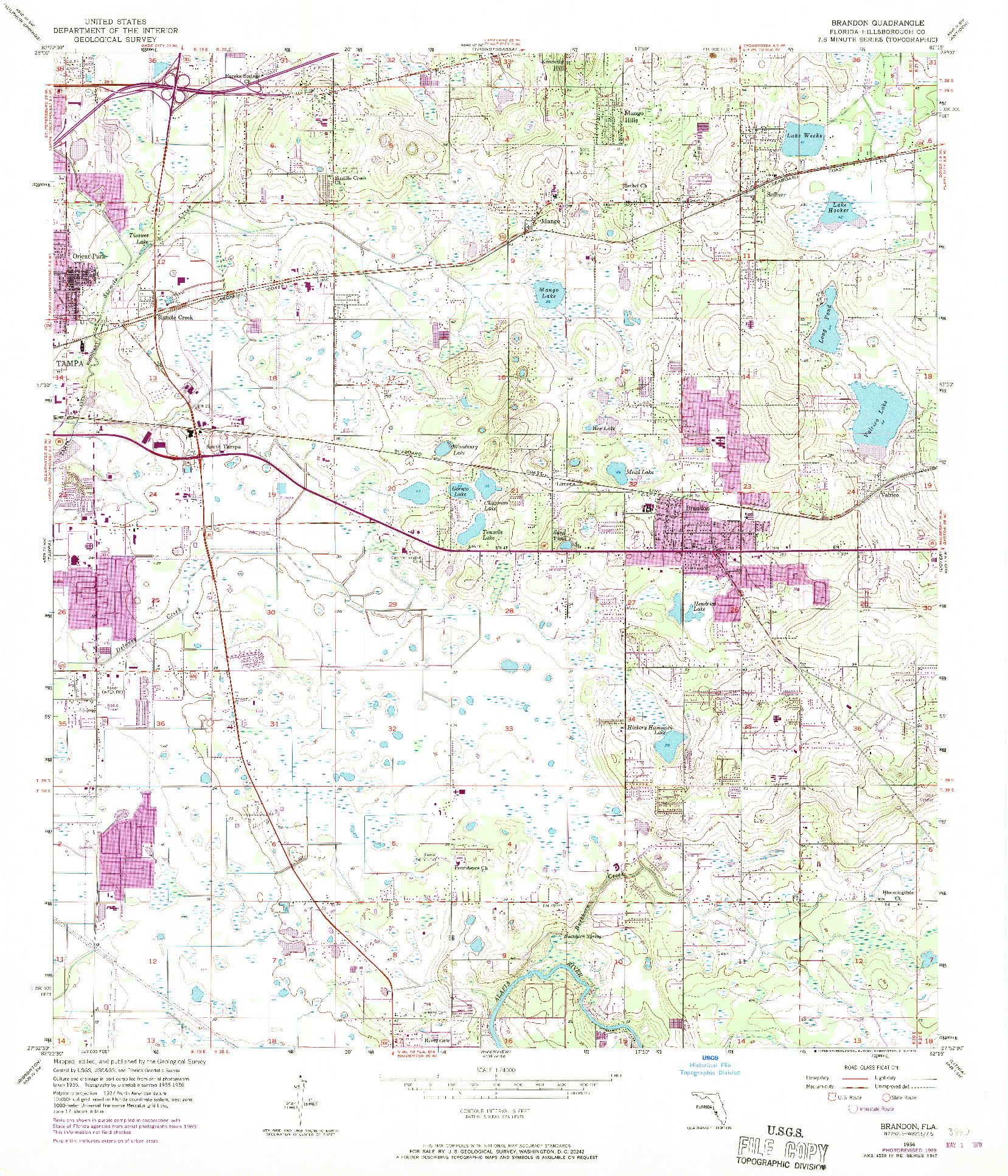 USGS 1:24000-SCALE QUADRANGLE FOR BRANDON, FL 1956