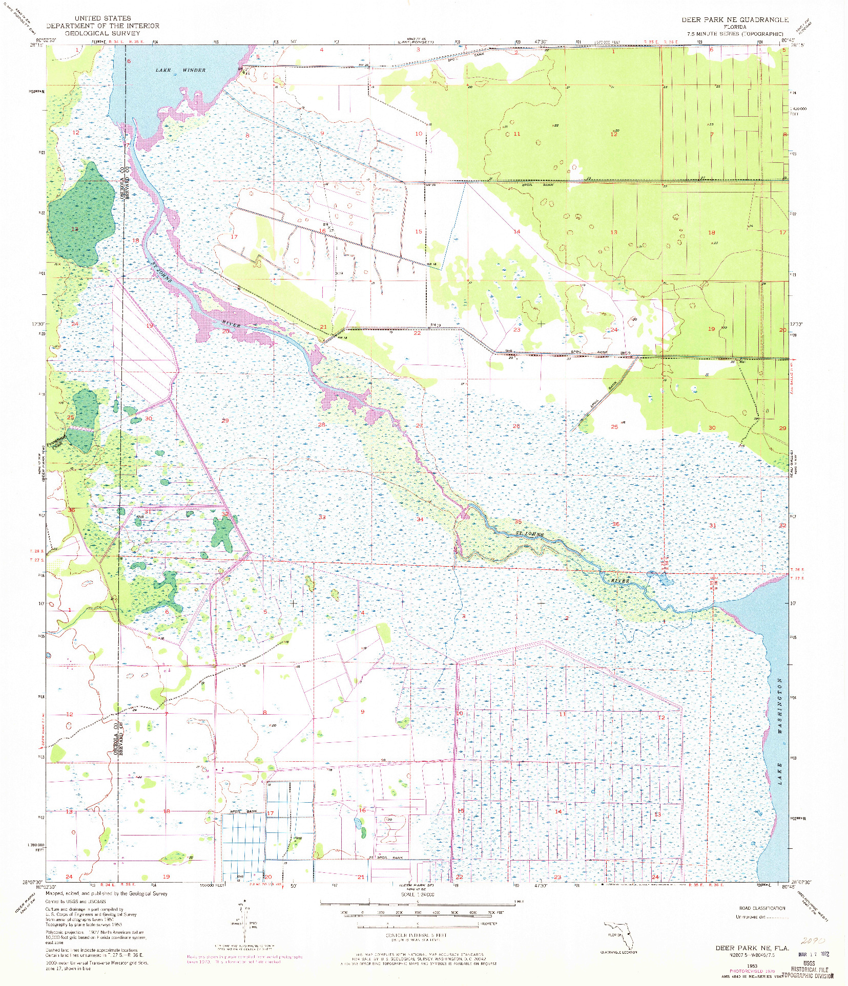 USGS 1:24000-SCALE QUADRANGLE FOR DEER PARK NE, FL 1953