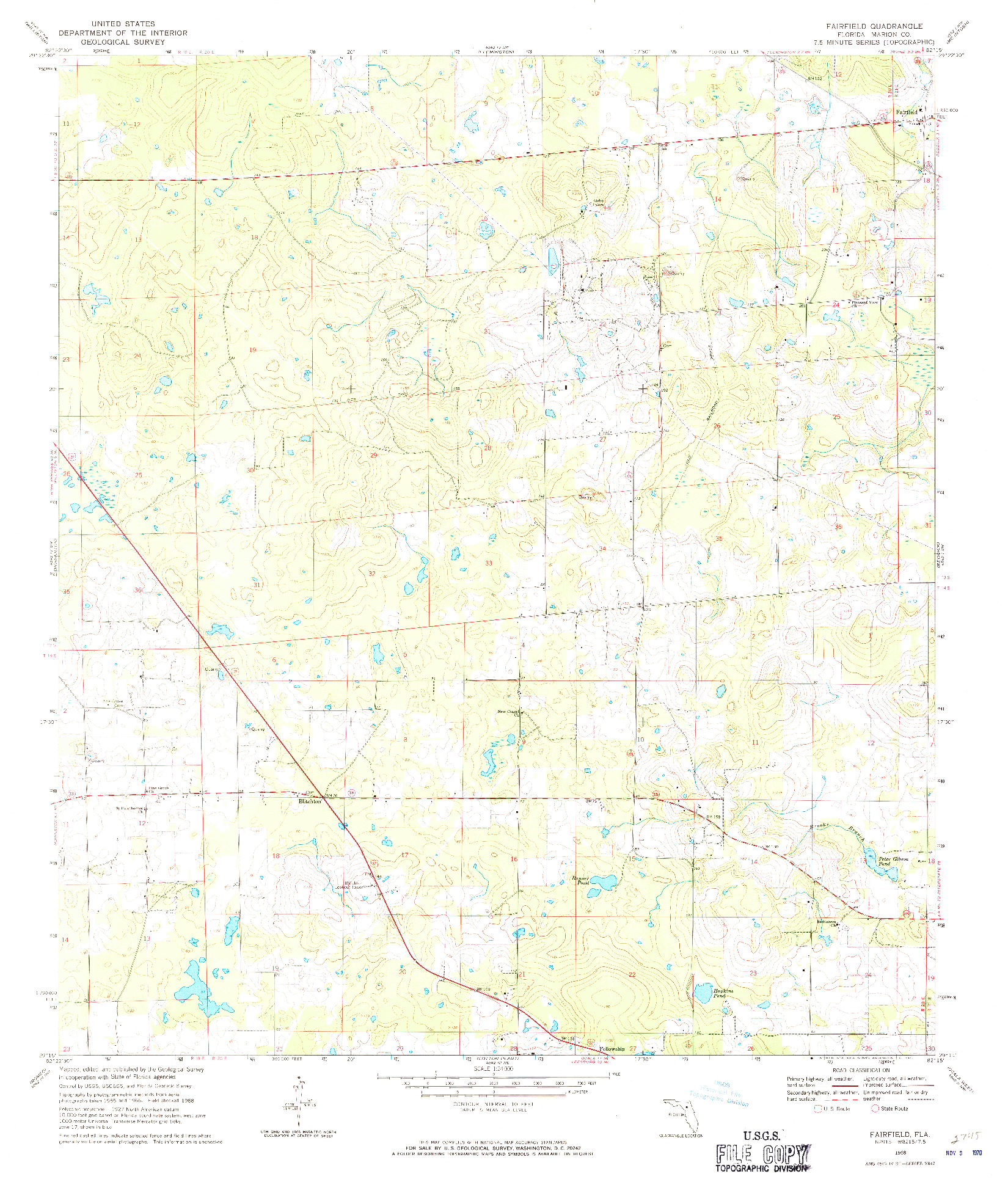 USGS 1:24000-SCALE QUADRANGLE FOR FAIRFIELD, FL 1968