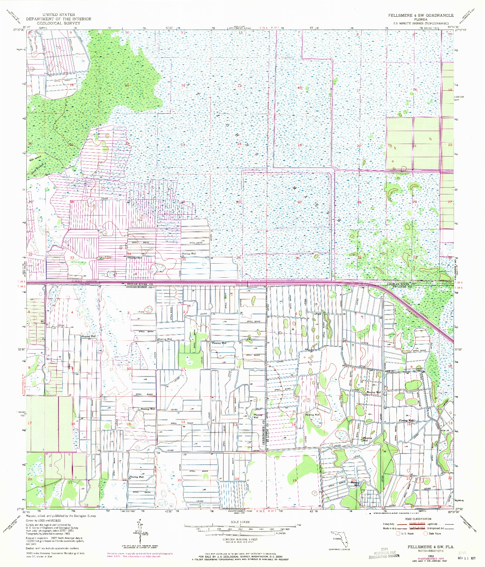 USGS 1:24000-SCALE QUADRANGLE FOR FELLSMERE 4 SW, FL 1953